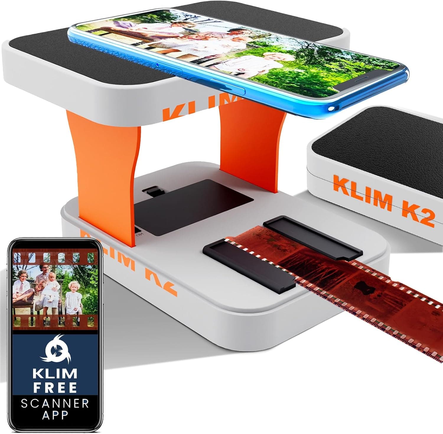 KLIM K2 Mobile Film Scanner 35mm - Free APP - Positive & Negative Converter, Slide & Photo Digitizer, 35mm Color Developing Kit Essential - Top Choice for Preserving Old Photos - Orange & Grey