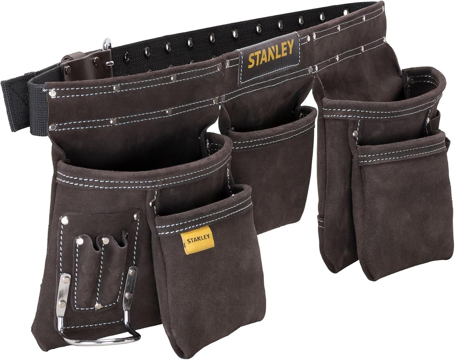 STANLEY Delantal con bolsa para cinturón de herramientas de cuero, organizador de almacenamiento con múltiples bolsillos, presilla para martillo, STST1-80113