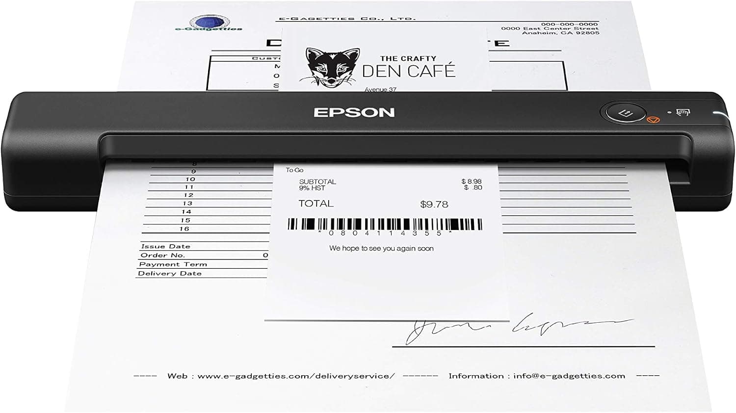 Escáner móvil de recibos y documentos Epson Workforce ES-55R con software de gestión de recibos para PC y Mac