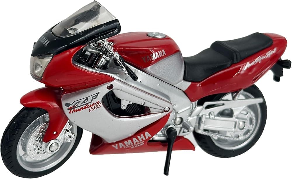 Welly Yamaha YZF-1000R Motocicleta deportiva a presión, roja, escala 1:18 | Modelo de visualización realista con acabado detallado, horquilla delantera móvil, ruedas giratorias y soporte lateral