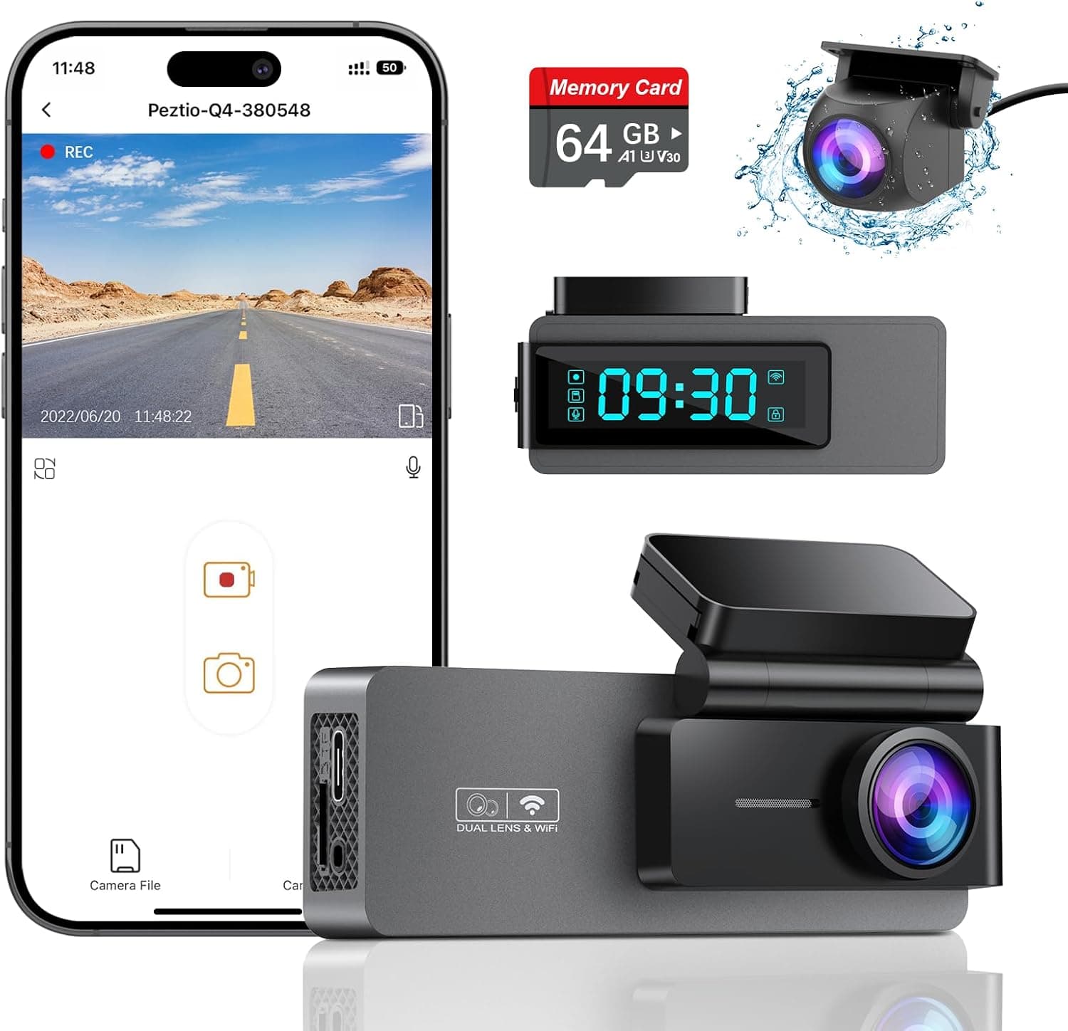 ARIFAYZ Dash Cam Delantero y Trasero 4K+1080P, Tarjeta Gratuita de 64 GB, WiFi Incorporado, Cámara de Tablero para Autos, Cámara de Auto, Cámaras de Tablero Duales para Autos con Visión Nocturna, Monitor de Estacionamiento 24 Horas, Grabación en Bucle