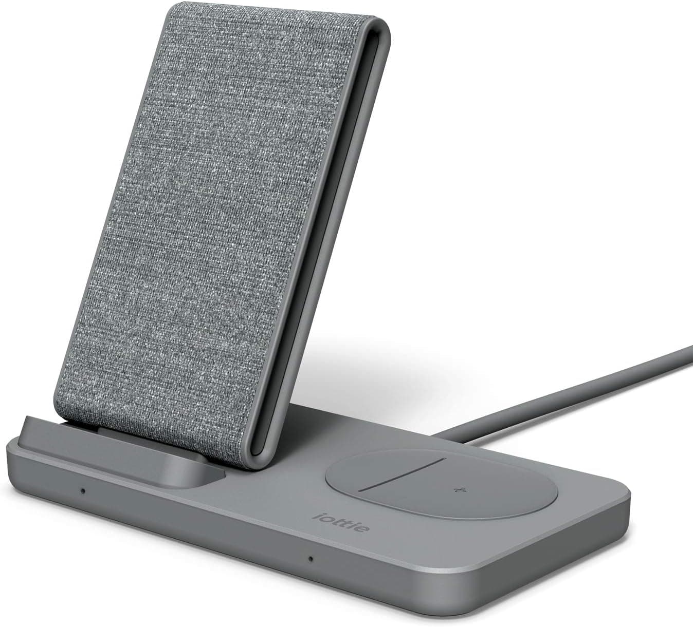 iOttie iON Wireless Duo CERTIFICADO POR GOOGLE Soporte de 15 W + Cargador con certificación Qi de almohadilla de 5 W | Compatible con Google, Google Pixel, Pixel Buds | Incluye cable de alimentación y adaptador | Gris oscuro