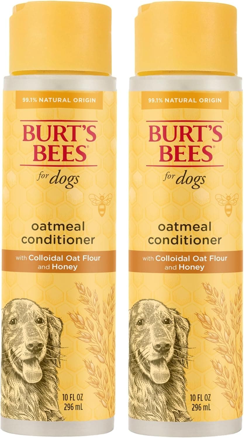 Burts Bees for Pets Oatmeal Dog Conditioner, Fragrance-Free, 10 Fl Oz, 2-Pk | Colloidal oat flour and honey moisturize and soften dry coats, pH-balanced, 95% natural origin