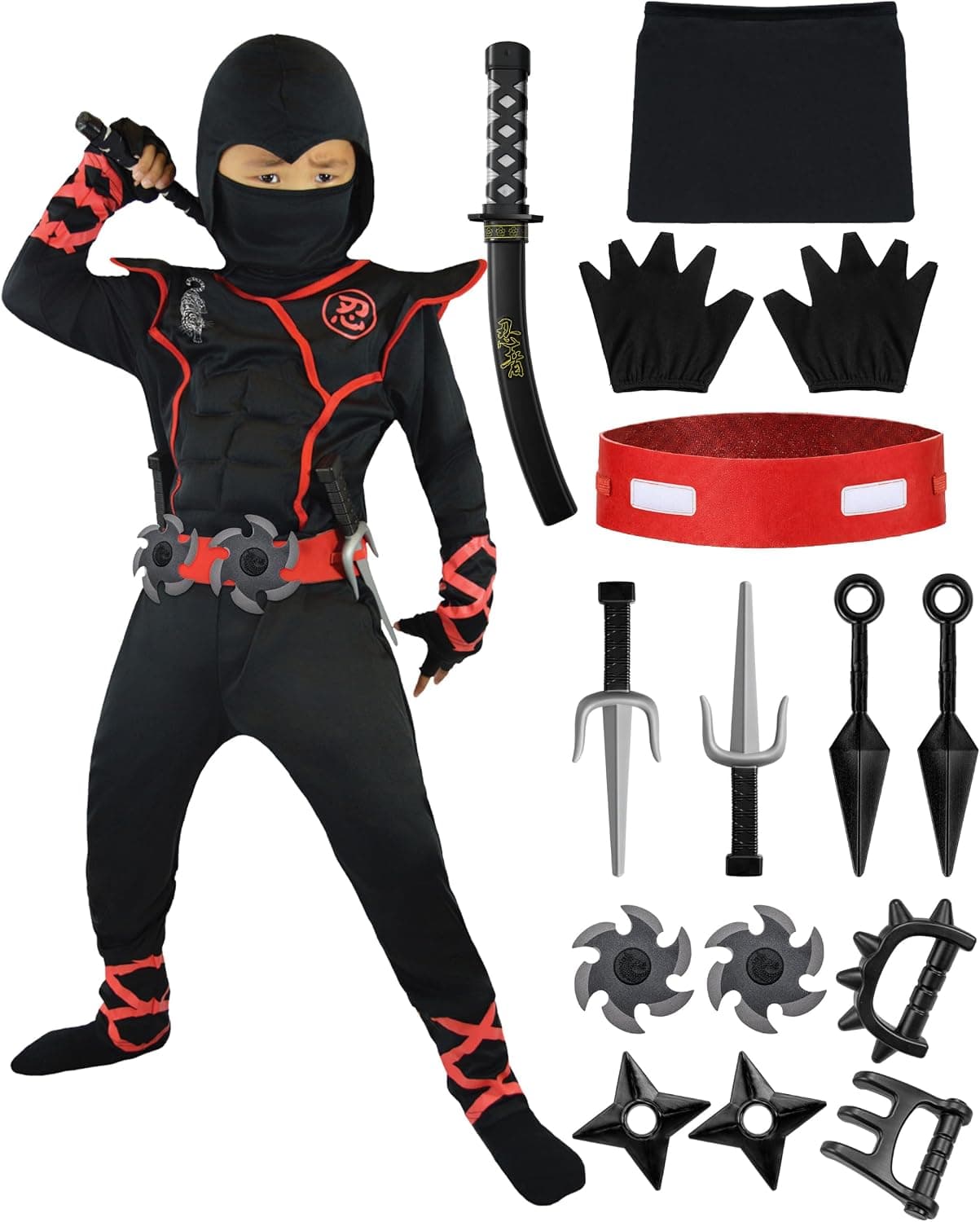 Spooktacular Creations Disfraz de Ninja de Halloween, conjunto de traje de Ninja para niños, disfraces de Halloween para fiesta de disfraces para niños