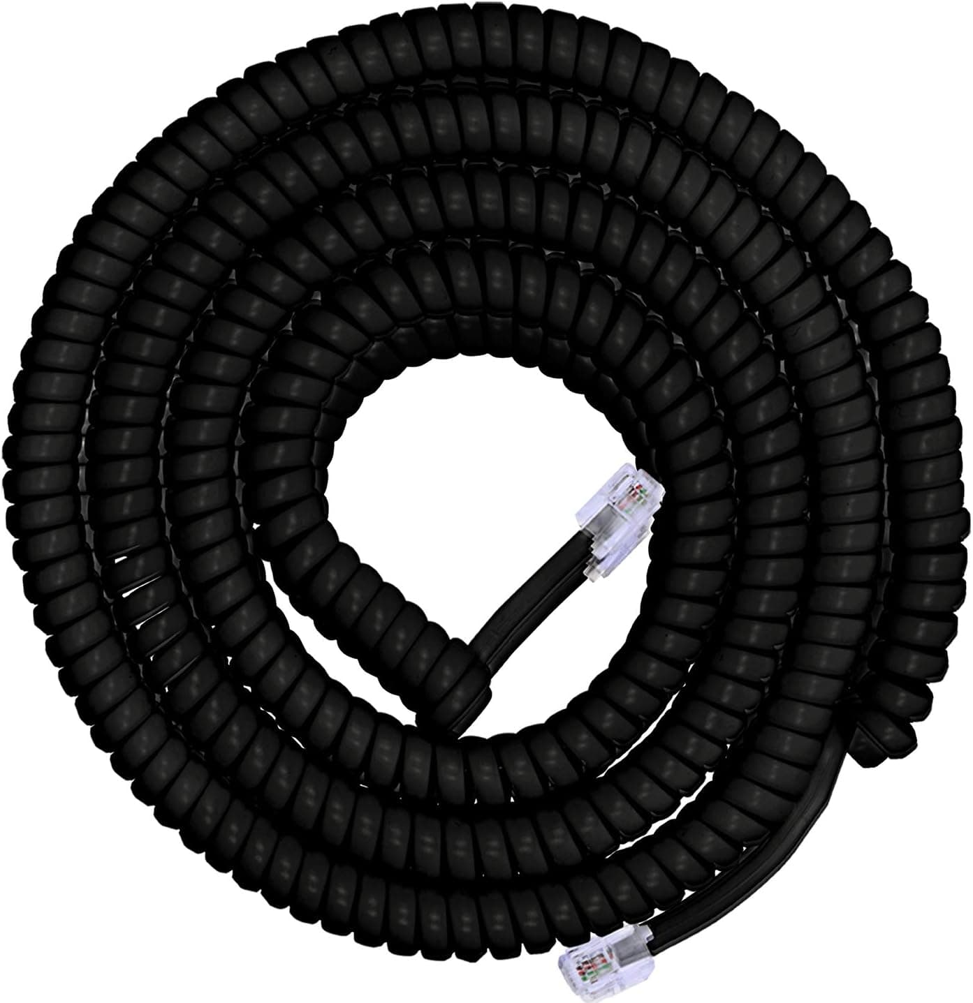 Cable telefónico en espiral Power Gear, 4 pies en espiral, 25 pies desenrollado, cable telefónico funciona con todos los teléfonos fijos con cable, para uso en el hogar o la oficina, negro, 76139 | El cable funciona con todos los teléfonos fijos con cable, para uso en el hogar o la oficina, negro, 76139