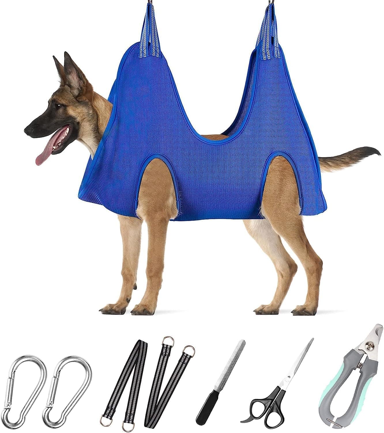 ATESON Hamaca de aseo para mascotas con cortaúñas/recortadores de uñas/tijeras de aseo, arnés de aseo para perros para recortar uñas, ayudante de eslinga de aseo para mascotas | Eslinga de aseo para perros con cortaúñas, recortadores de uñas y tijeras de aseo, ayuda a que el recorte de uñas sea más fácil y cómodo