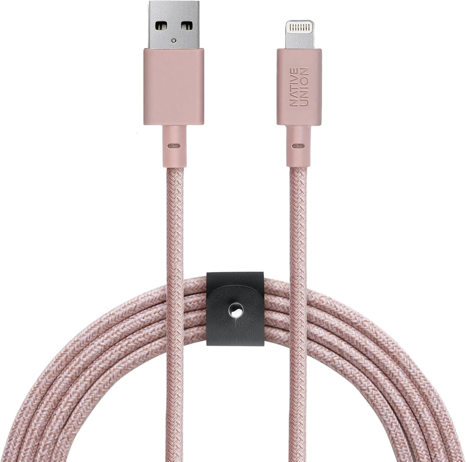 Native Union Belt Cable XL - Cable de carga Lightning a USB duradero, reforzado ultrarresistente de 10 pies [certificado MFi] con correa de cuero compatible con iPhone 14, iPhone 13, iPhone 12 y versiones anteriores (rosa)