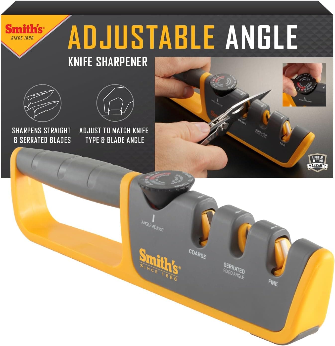 Afilador de cuchillos manual ajustable Smiths Gris/Amarillo S-50264