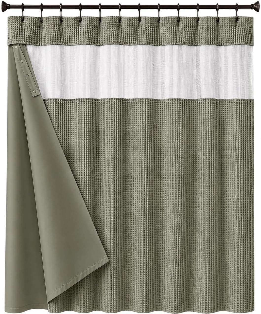 Dainty Home Cortina de ducha estilo hotel con tejido tipo gofre y forro de tela impermeable a presión, ventana superior de malla, resistente al agua, lavable a máquina, juego de cortina de ducha para baño de hotel, 70 x 72 pulgadas
