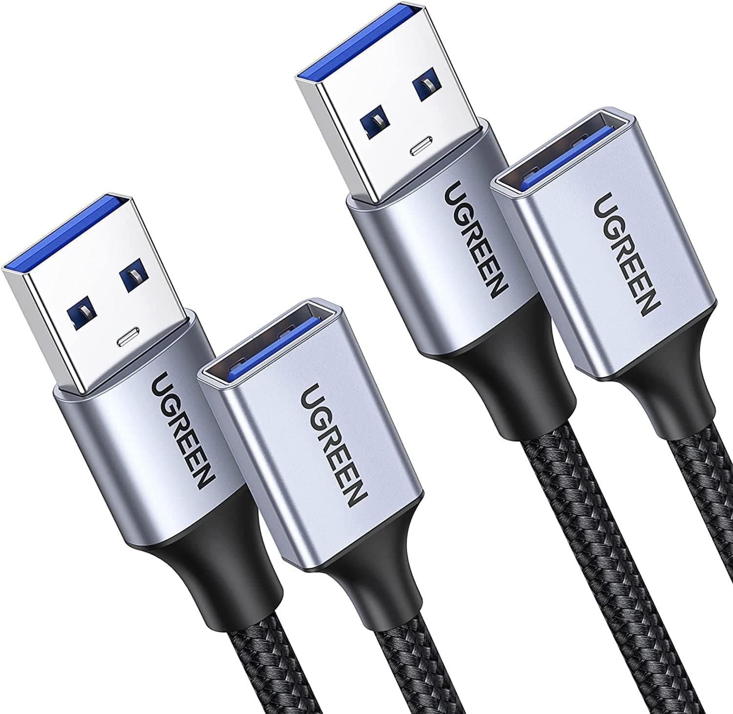 UGREEN Paquete de 2 cables de extensión USB (6 pies + 6 pies) Extensor USB Cable de extensión USB 3.0 Trenzado de nailon Compatible con cámara web, cámara, teléfono, concentrador, mouse, teclado, impresora, disco duro, auriculares