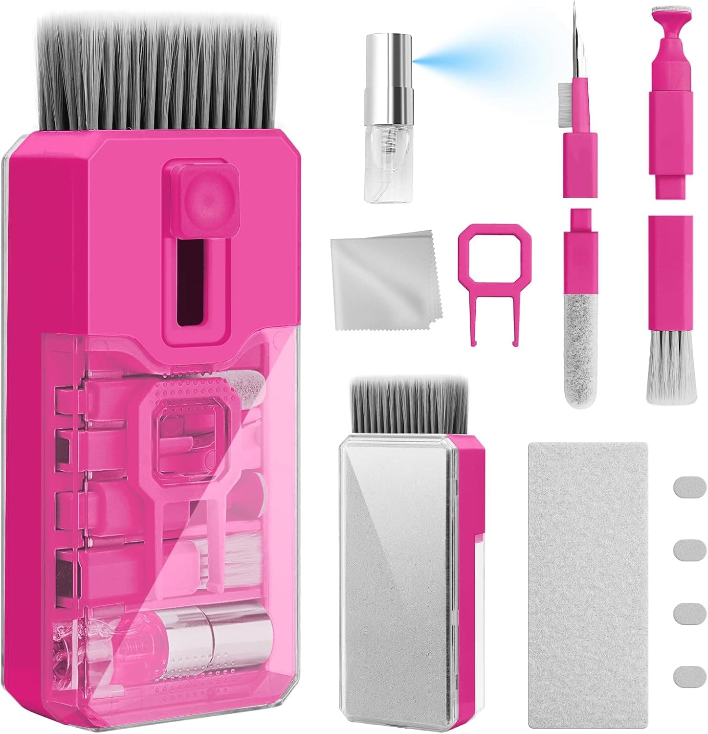 Kit de limpieza de teclado y computadora portátil, todo en 1 para computadora, HotPink | Herramienta de cepillo reutilizable para limpieza profunda de dispositivos electrónicos, pulverizador seguro para pantalla, para iPhone, iPad, Macbook, cámara Airpod, accesorios para juegos