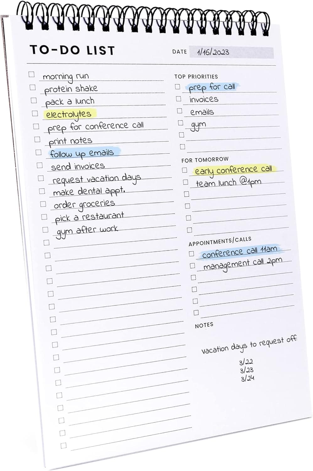 To Do List Notepad with Multiple Functional Sections, Spiral Daily Planner | 6.5 x 9.8" 60 Sheets Daily Task Organizer - Notebook for Work - CheckList Agenda Pad, Note & Todo List Organization Notebooks
