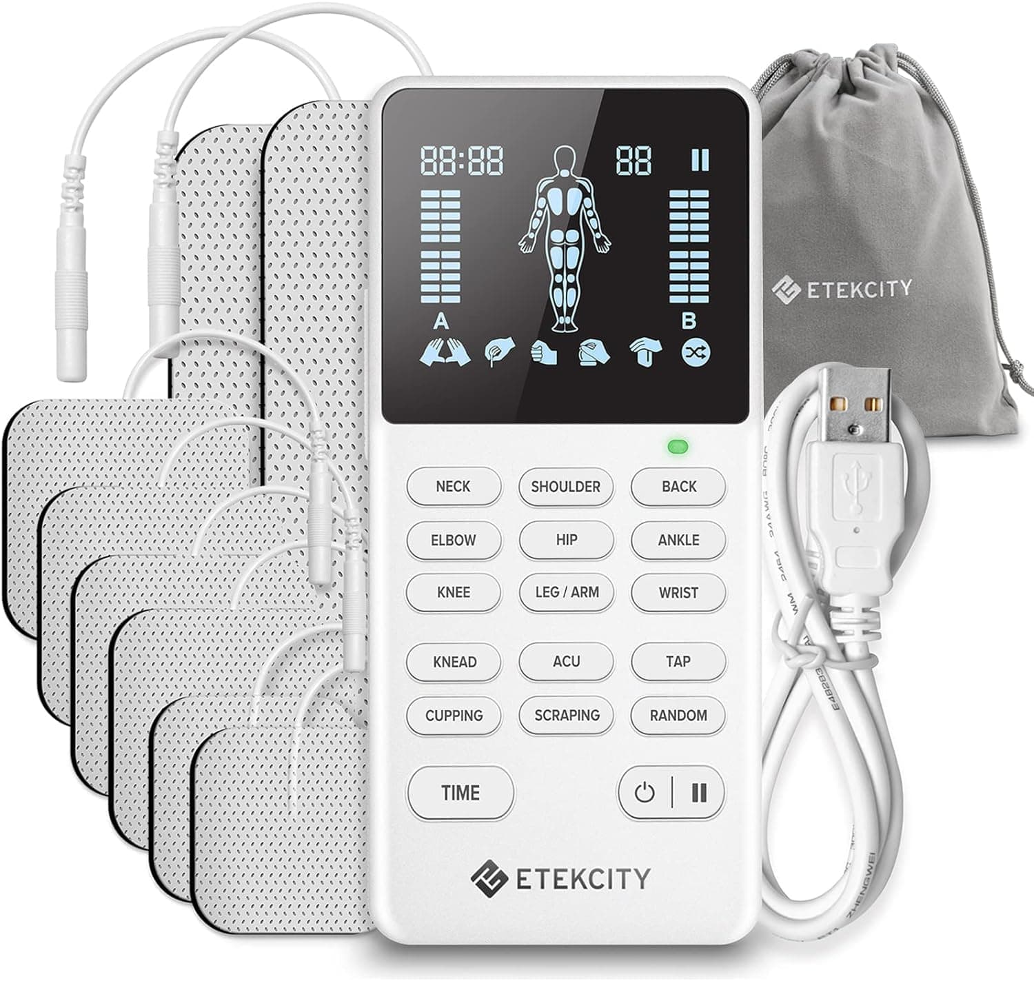 Etekcity 4-Channel Rechargeable TENS Unit, Muscle Stimulator, FSA | HSA Eligible, Pain Relief, After-Exercise Relaxation, Physical Therapy, Back, Neck, Shoulder, Sciatica