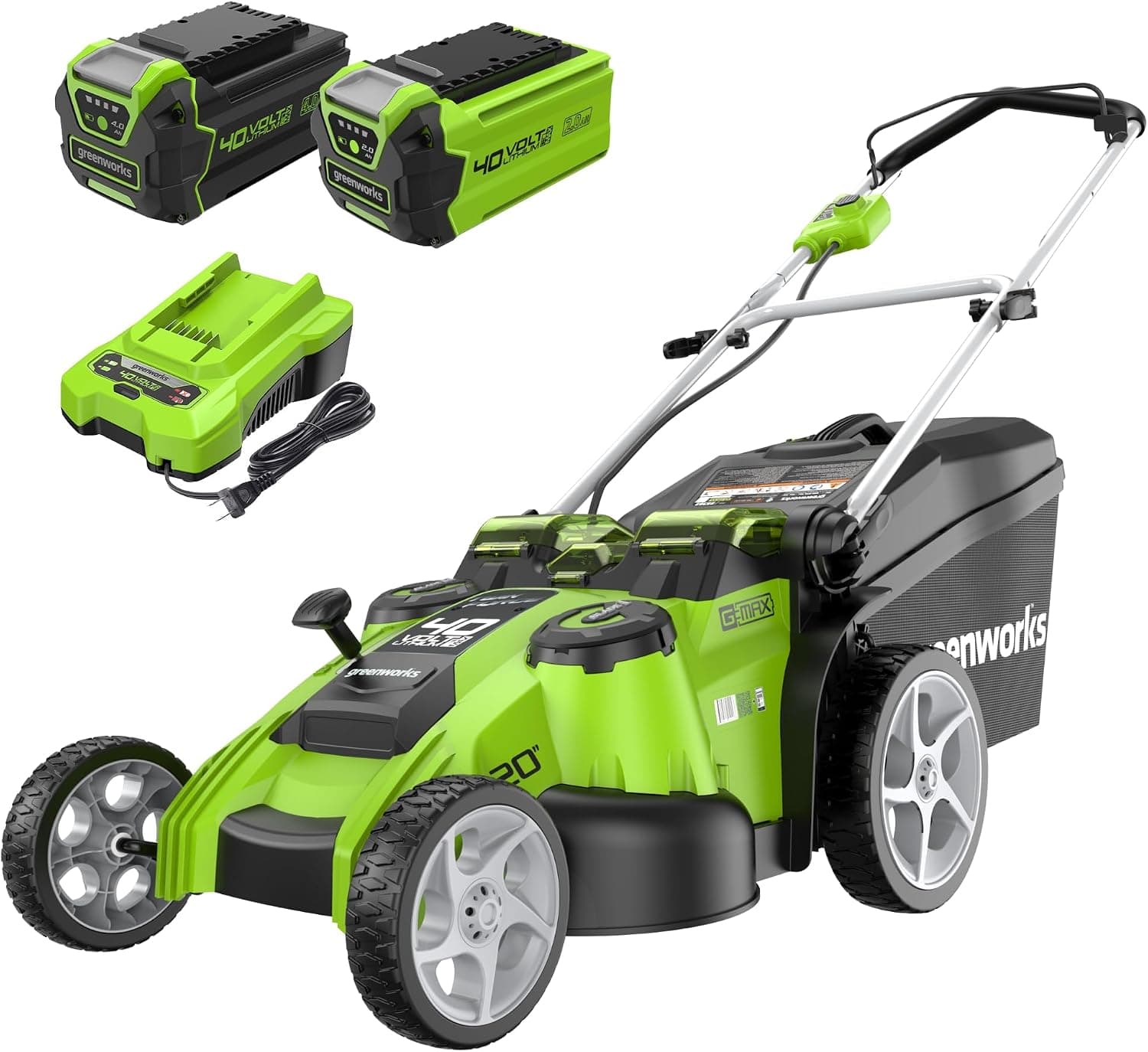 Cortacésped de empuje Greenworks de 40 V y 20 pulgadas, batería de 4,0 Ah y 2,0 Ah, cargador