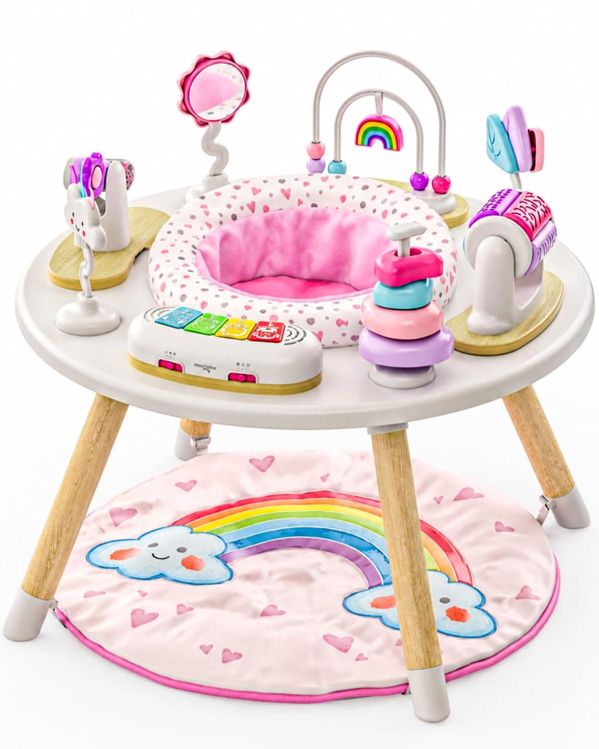 Little Acorn, centro de actividades para bebés 4 en 1 | Diseño inspirado en Montessori | 8 juguetes interactivos | Tiempo boca abajo, ejercisador y mesa para niños pequeños | Regalo de ducha | Esencial (arcoiris)