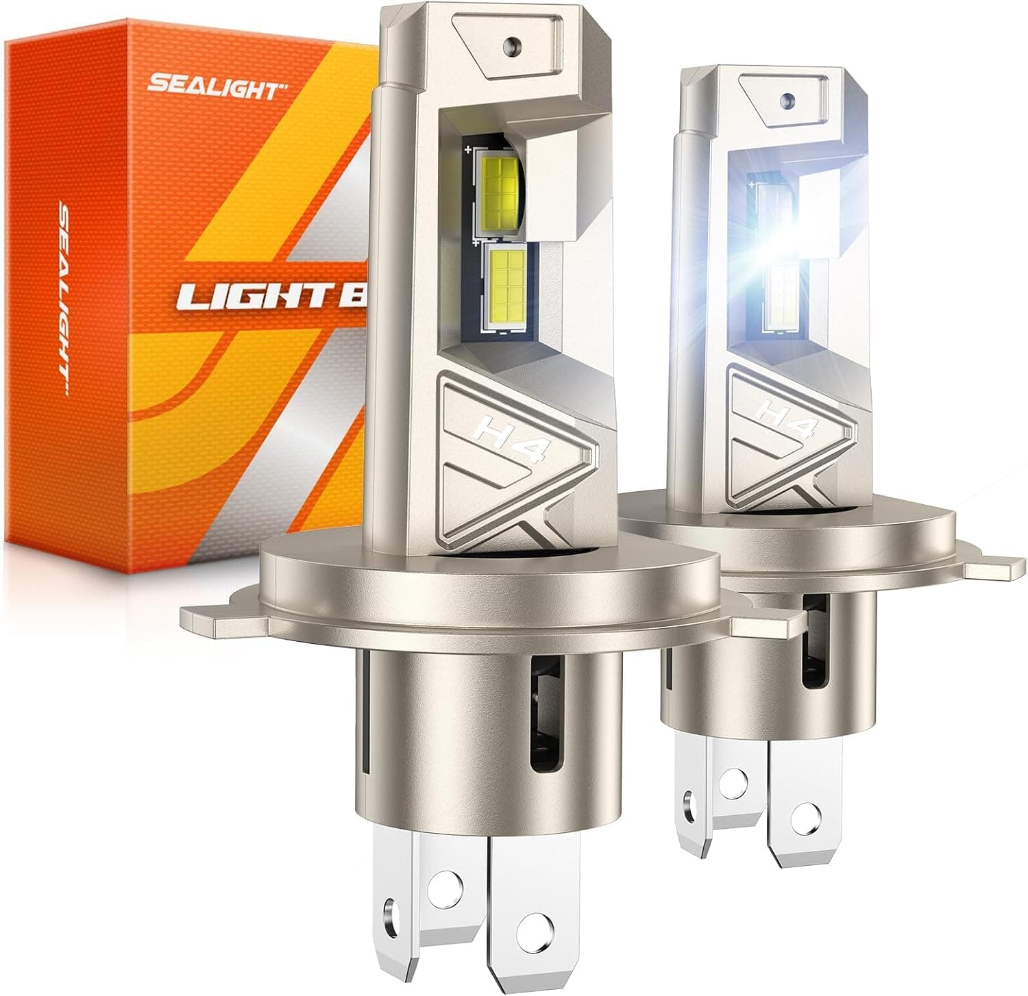 SEALIGHT Bombillas LED H4, 66000LM Super Brillante, 6500K Blanco Frío 9003 Bombillas de Luz de Conducción, Tamaño 1:1 S6-Pro HB2 9003 Luz Antiniebla, IP68 con Ventilador de Refrigeración, Plug and Play, Paquete de 2