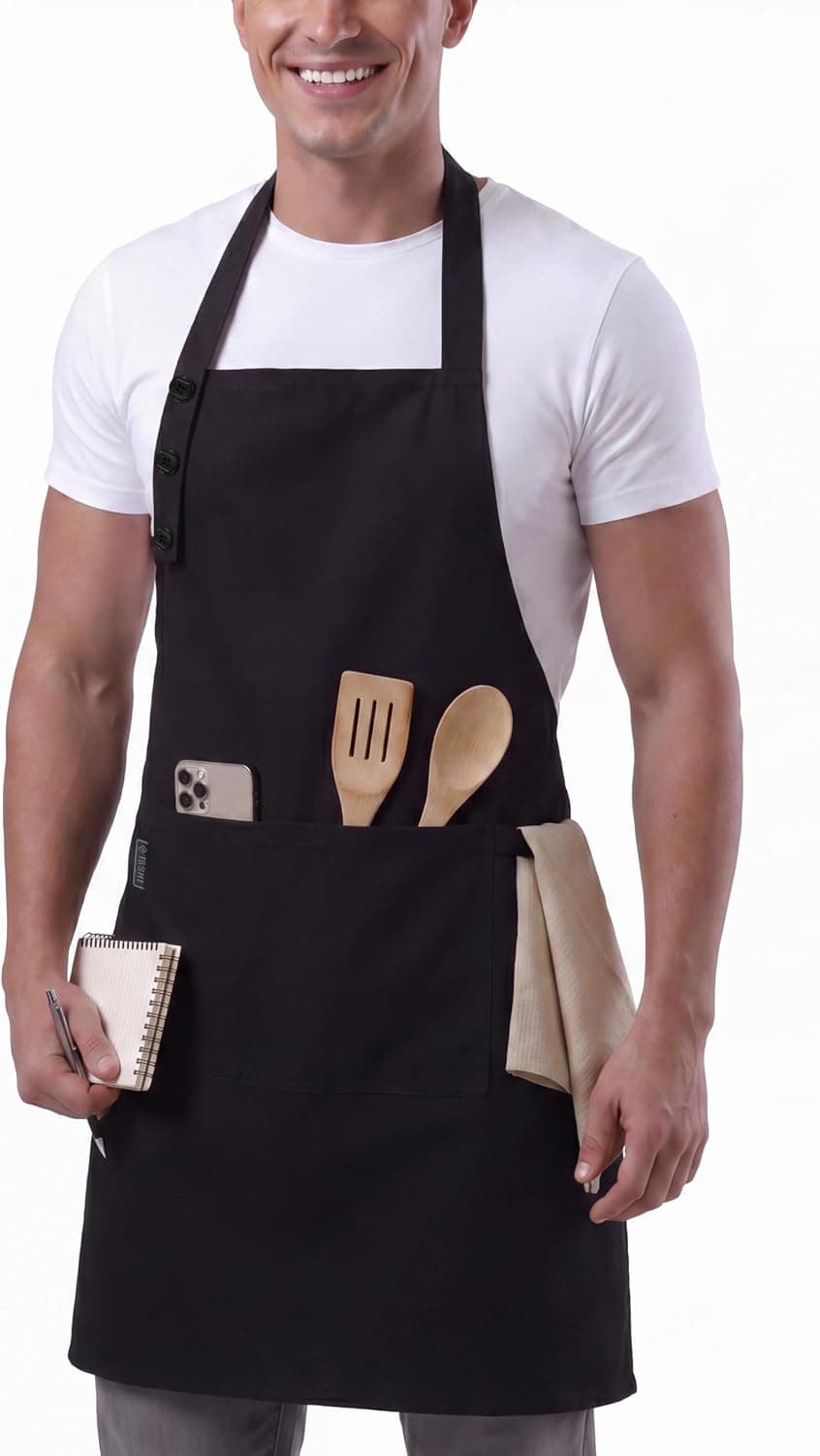 Delantal de cocina TOSHE para hombres y mujeres resistente a las gotas de agua, botón ajustable