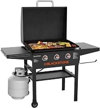 Plancha Blackstone 2080 original de 28 pulgadas, plancha XL de 3 quemadores con capota y estantes laterales, parrilla superior plana para exteriores