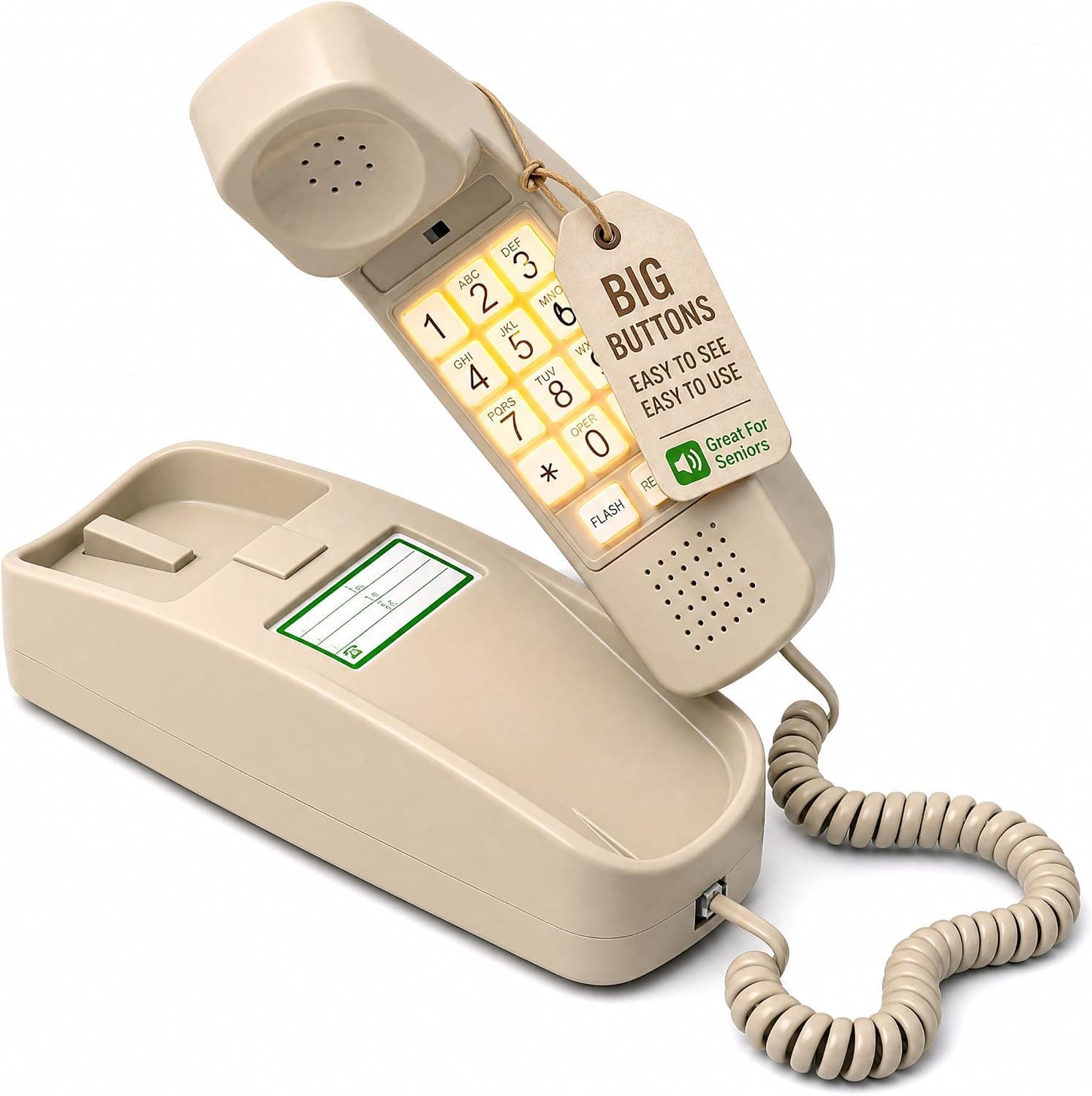 iSoHo Teléfono con cable con botones grandes para personas mayores - Línea fija fácil de usar con teclado iluminado, auricular ergonómico y no necesita energía - Teléfono residencial retro para personas mayores, con discapacidad visual y con problemas de audición, negro | Teléfono para personas mayores, con discapacidad visual, teclado iluminado, funciones de rellamada y silencio, no necesita pilas, garantía de 2 años