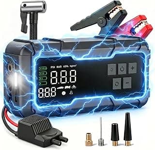 Compresor de aire portátil para inflar neumáticos de 150 PSI 8000A, arrancador con bomba de aire con indicador digital y luz LED, caja de batería de coche de 12 V con banco de energía para coche, motocicleta, bicicleta, pelota