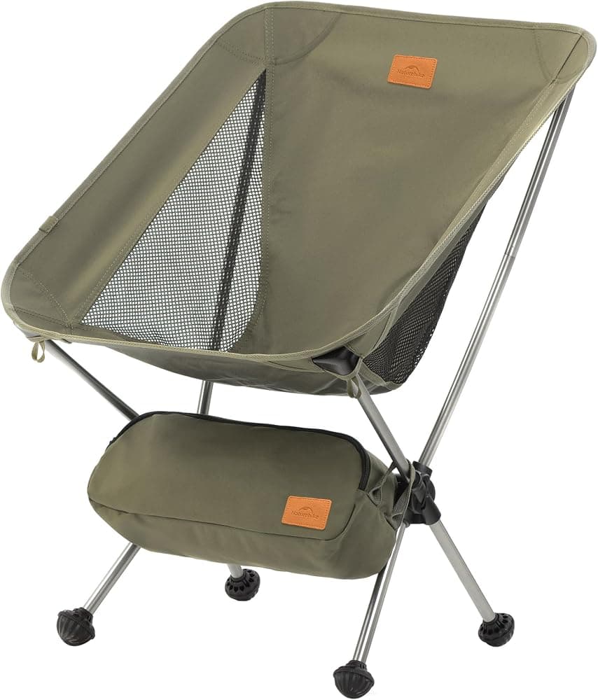 Silla de camping ultraligera Naturehike YL08: solo 2,12 libras, pies antihundimiento | Silla portátil y ligera para mochilero, malla lateral transpirable, marco plegable con cordón de choque de instalación rápida para senderismo, playa y viajes