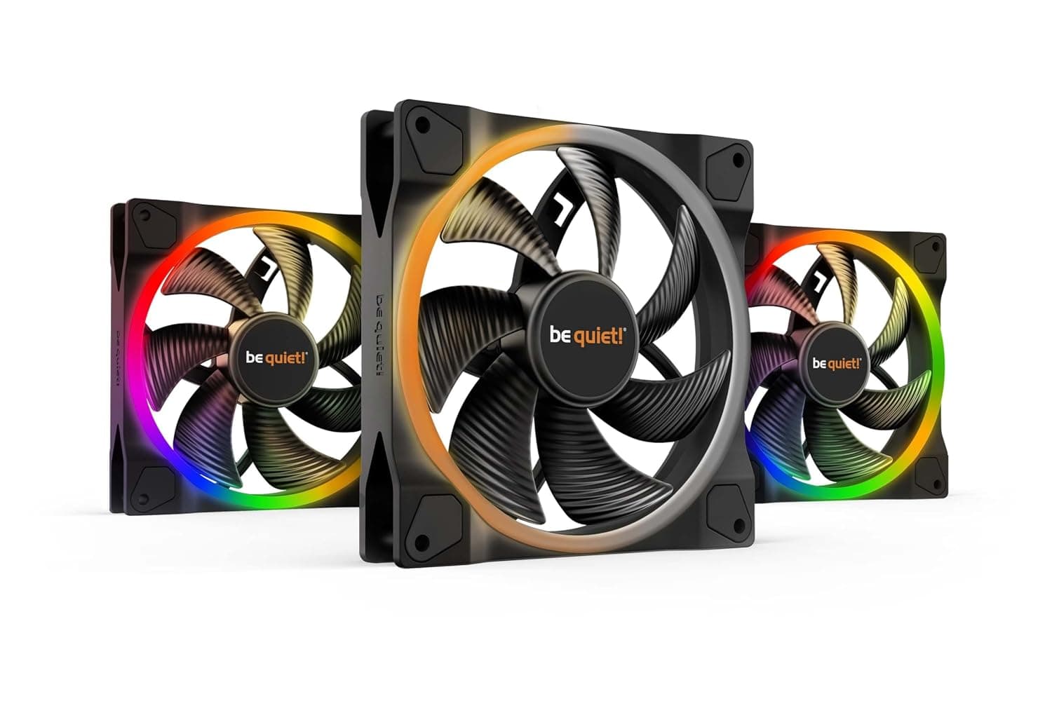¡tranquilizarse! Light Wings Ventilador de refrigeración ARGB premium de bajo ruido PWM de 140 mm | 4 pines | Paquete de 3 | Negro | BL078