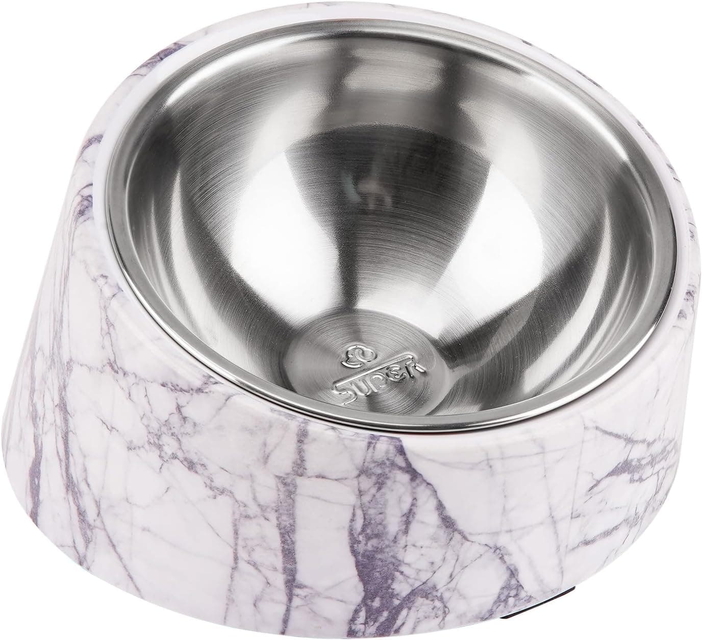SUPER DESIGN Mess Free 15 Degree Slanted Bowl for Dogs and Cats, Tilted Angle Bulldog Bowl Pet Feeder, Non-Skid & Non-Spill, Easier to Reach Food M/1.5 Cup Marble | 15° Tilted, Anti-Vomit & Neck Relief, Non-Slip Base, Detachable Stainless Steel Liner, Dishwasher Safe, for Cats & Dogs