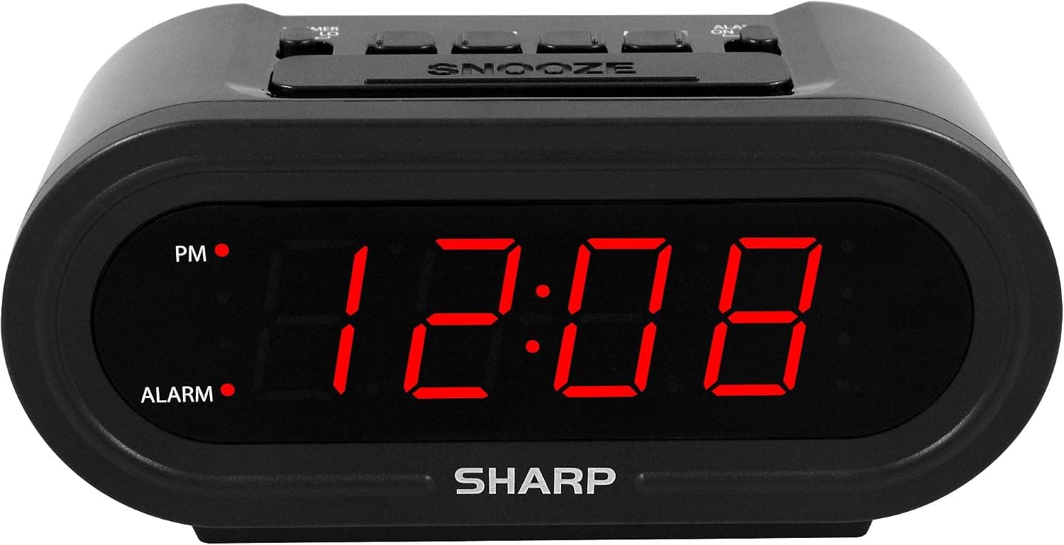 Sharp AccuSet Reloj despertador autoconfigurable con horario de verano automático, LED rojo
