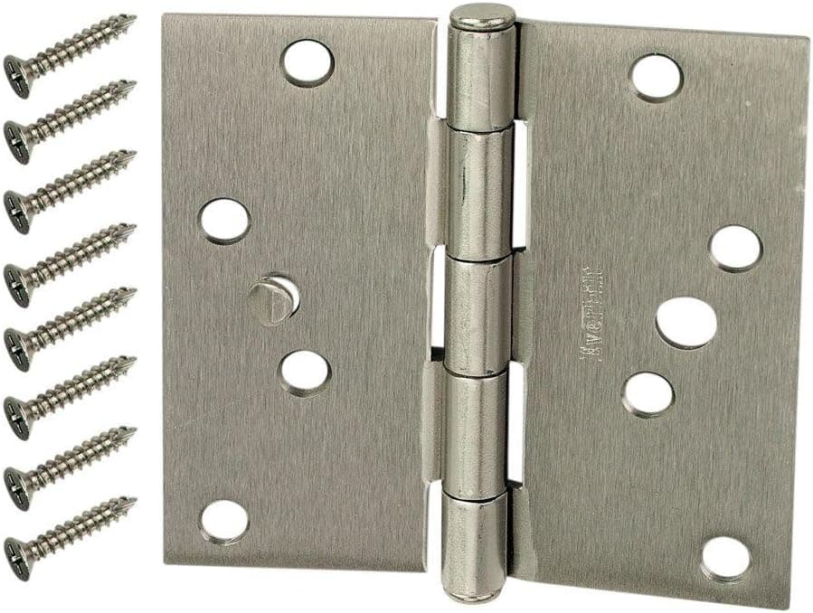 Everbilt 4 in. Satin Nickel Square Corner Security Door Hinges Value Pack (3-Pack)