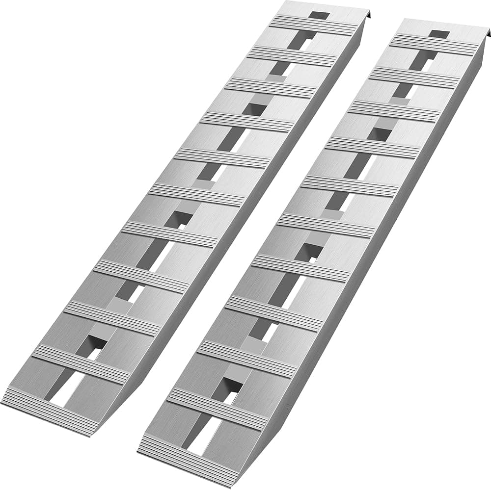 Rampas de aluminio VEVOR, 60" de largo x 12" de ancho, 2 piezas | Capacidad de 6000 libras, resistente, extremo de fijación del gancho superior, para motocicletas, tractores, ATV/UTV, camiones, cortacésped