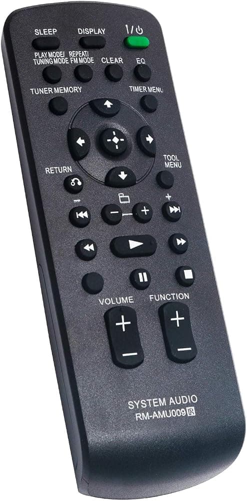RM-AMU009 Ajuste remoto para el sistema de componentes Mini Hi-Fi Sony MHC-EC609iP | CMT-MX500i MHC-EC709iP MHC-EC909iP MHC-EC79i CMT-LX20i MHC-EC69i MHC-EC99i CMTBX50BTi MHCEC78Pi MHCEC68Pi MHCEC98Pi CMTCX4iP