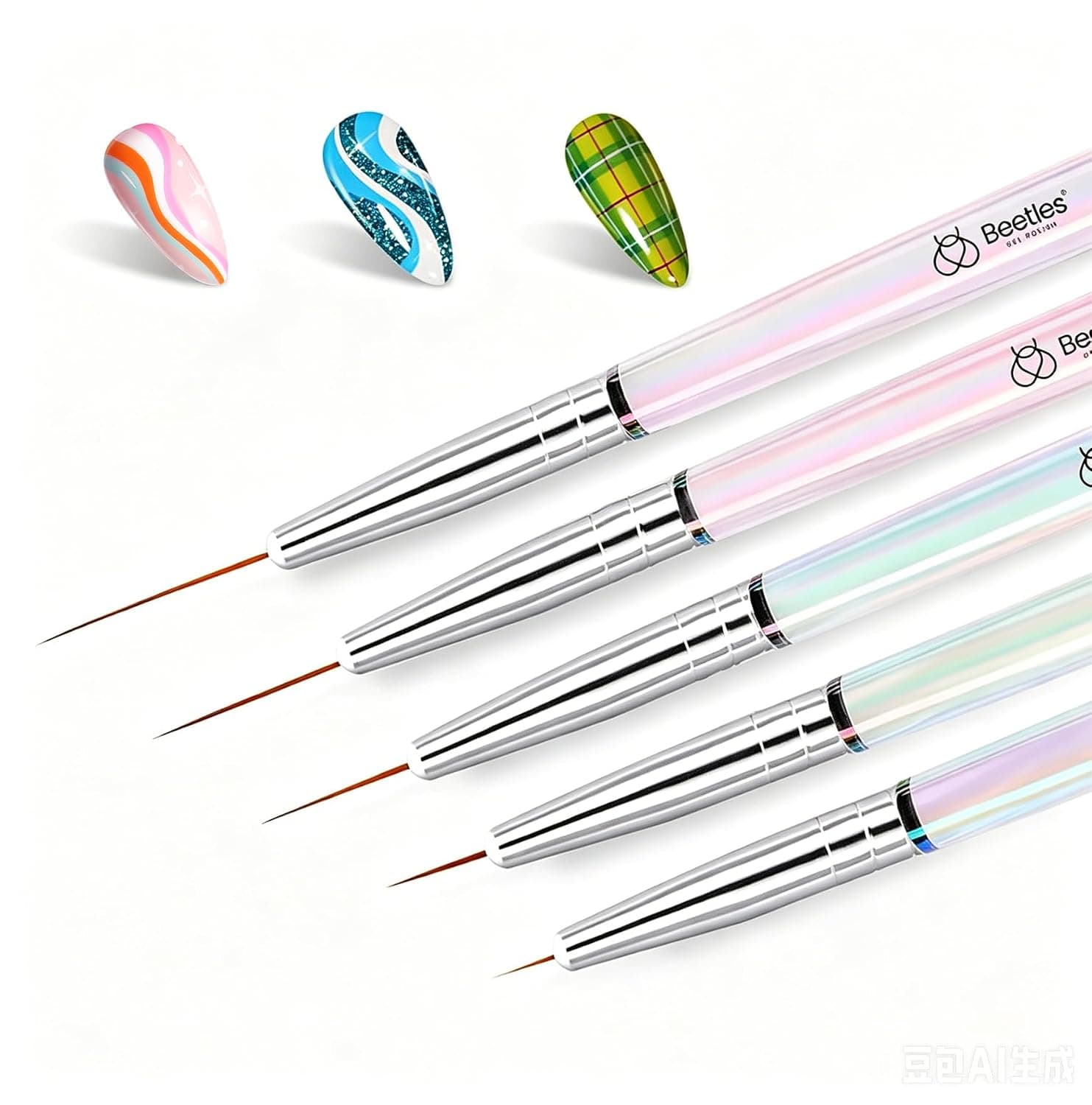 Beetles Nail Art Pens Brushes, Juego de 5 pinceles para decoración de uñas | Herramienta de dibujo de puntos de uñas, mango de Metal para líneas largas, detalles, tamaños finos 7/11/15/20/25mm, regalo para mujeres