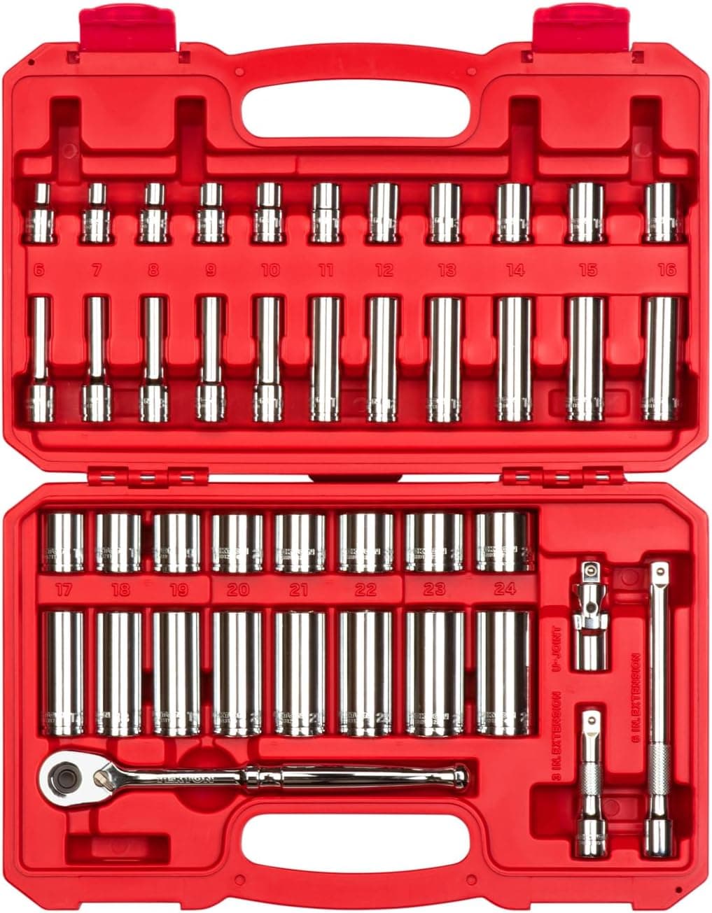 Juego de llaves de vaso y trinquete de 6 puntos con accionamiento de 3/8 de pulgada TEKTON, 42 piezas (6-24 mm) | SKT15201