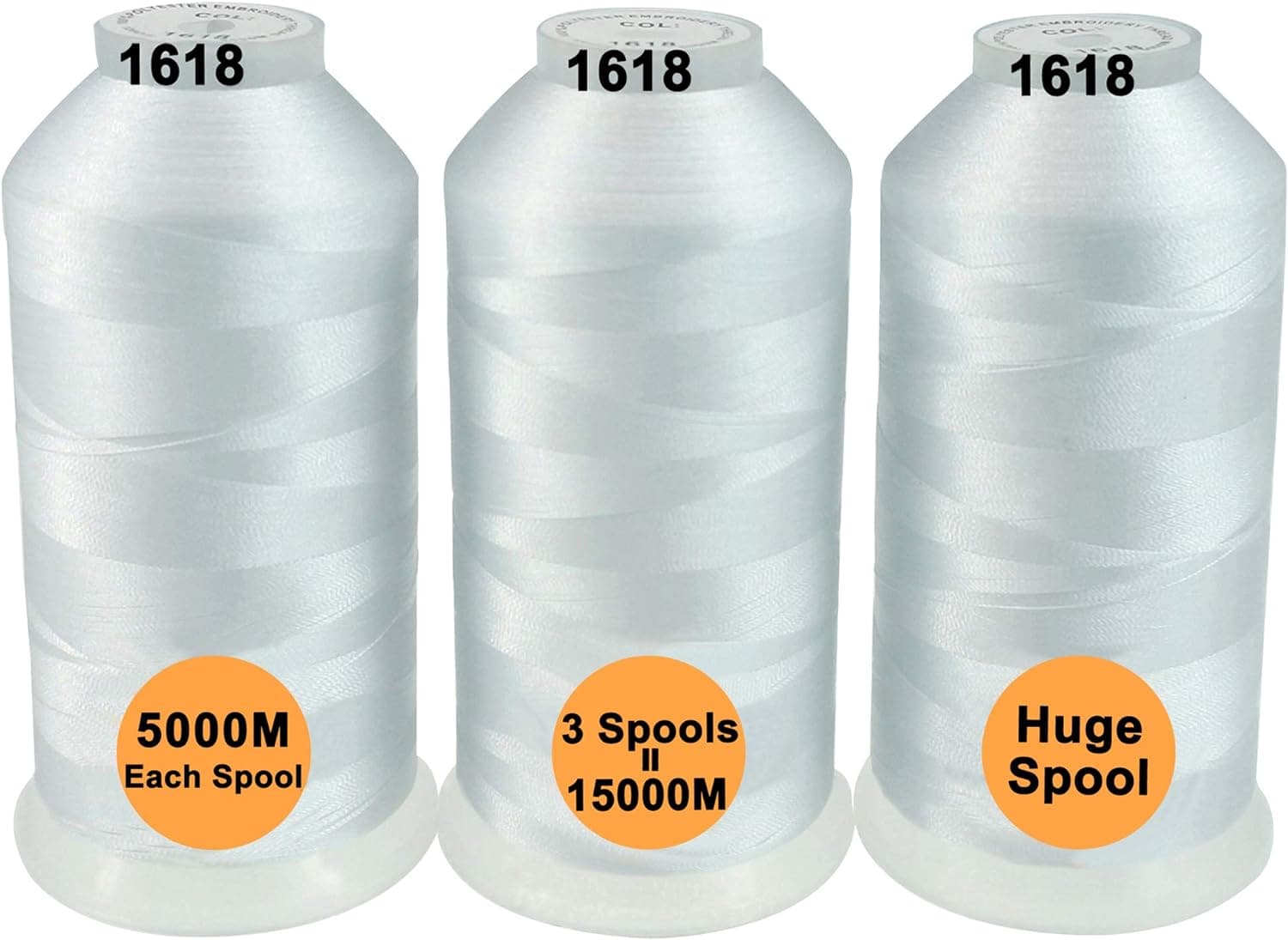 New brothread Hilo para máquina de bordar de carretes enormes -3xBlanco | 100% Poliéster, Varios Paquetes de Colores Surtidos, 5000M (5500Y) Cada Carrete, para Todas Las Máquinas de Bordar