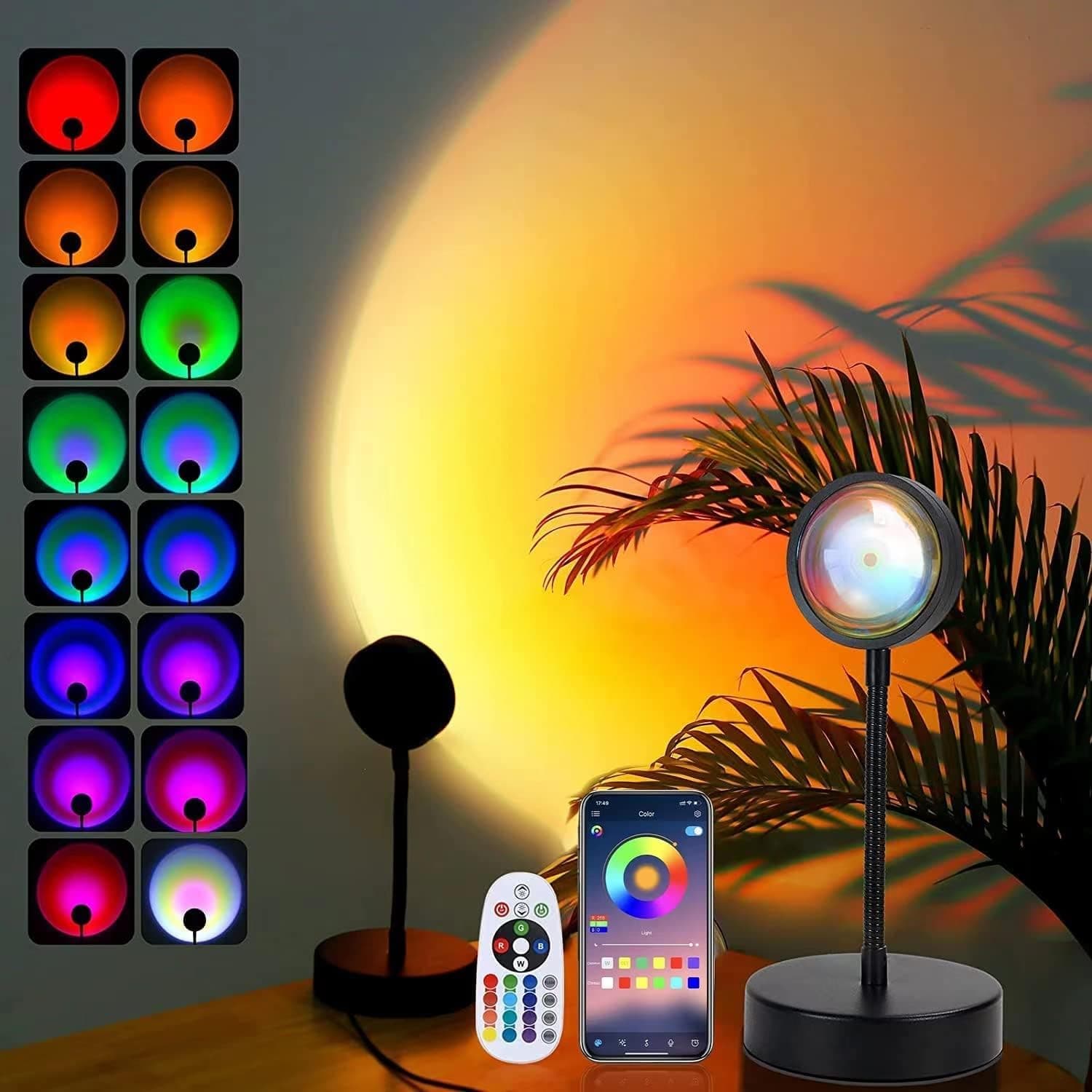 JIMEI Lámpara de puesta de sol Proyector Luces LED para dormitorio Luz nocturna Luces RGB Luz solar Lámpara de amanecer 10w Rotación de 360 ° Iluminación ambiental Decoración del hogar/habitación Regalos para mujeres, escritorio Multicolor