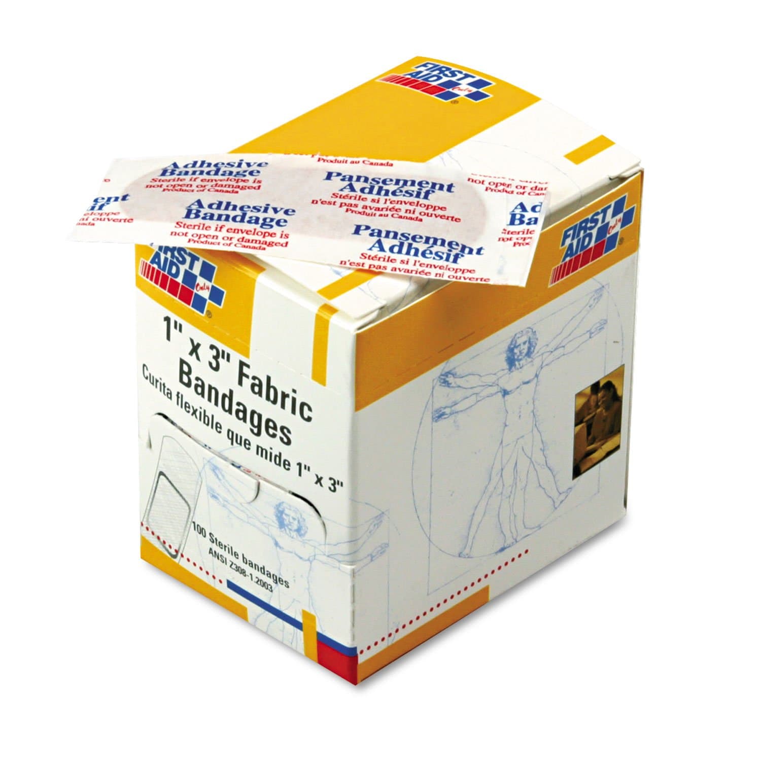 First Aid Only G122 1 x 3 Inch Fabric Bandages, First Aid Kit Refill Supplies for Business, Worksite, and Home, 100 Count