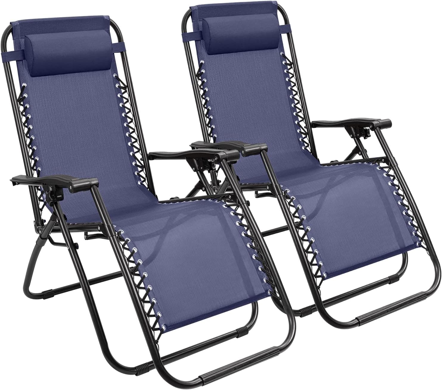 Juego de 2 sillas Devoko Zero Gravity, sillón de patio plegable, azul | Sillón reclinable ajustable, uso en la piscina y el césped, incluye almohada, relajación al aire libre, marco resistente