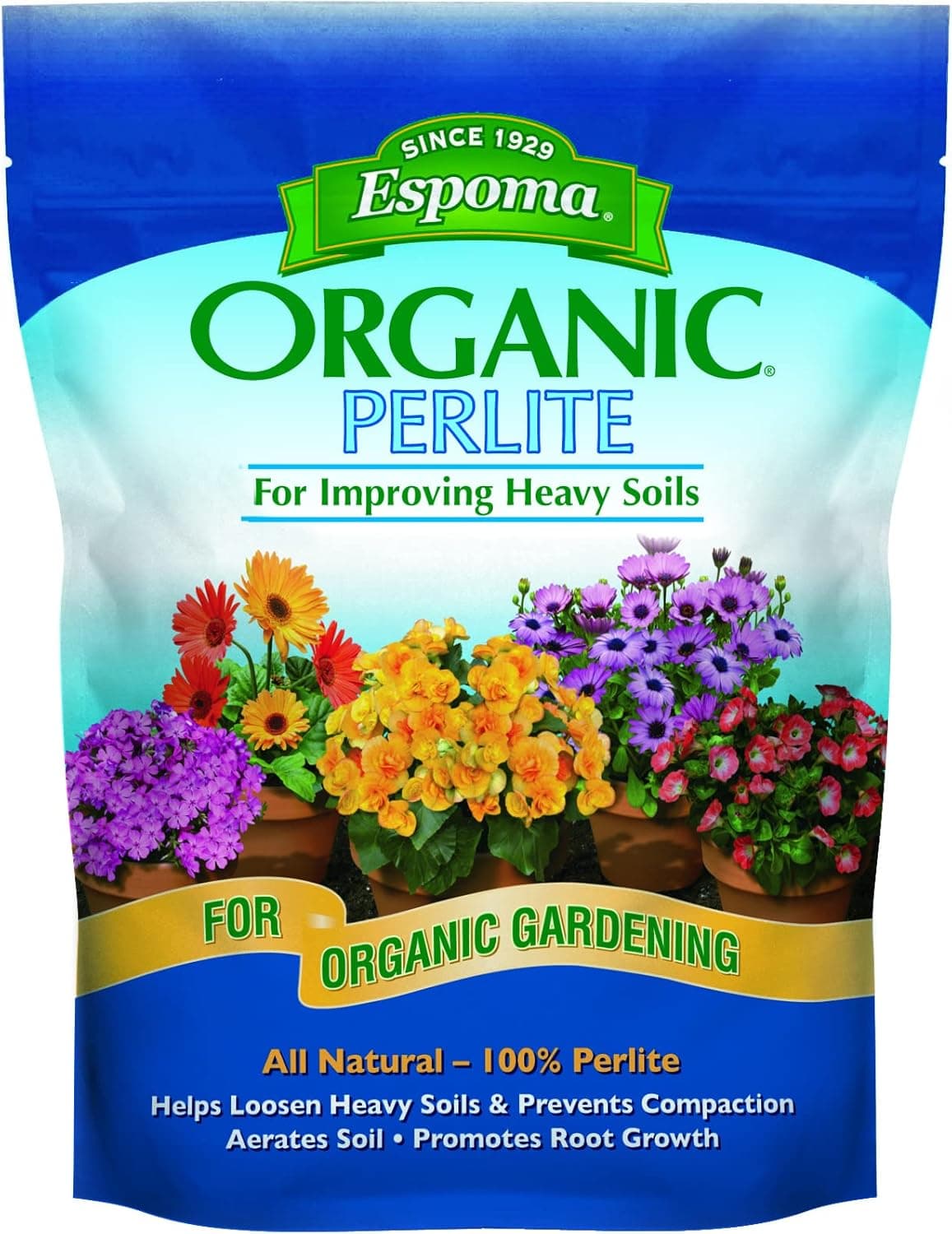 Perlita Orgánica Espoma; Todo natural y aprobado para jardinería orgánica. Ayuda a aflojar y airear suelos pesados, previene la compactación y promueve el crecimiento de las raíces – Paquete de 1