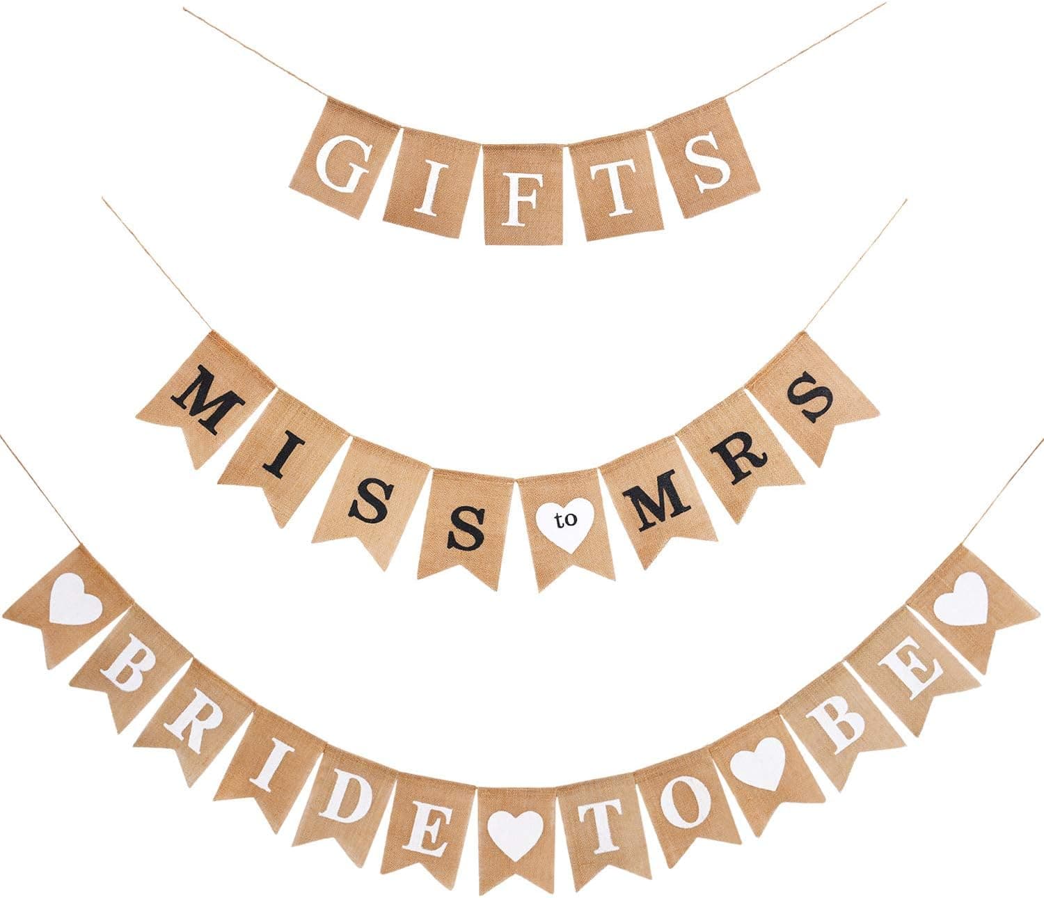 Blulu Juego de 3 piezas de decoración para despedida de soltera, banderines de arpillera rústica, regalos para decoración de despedida de soltera (negro)