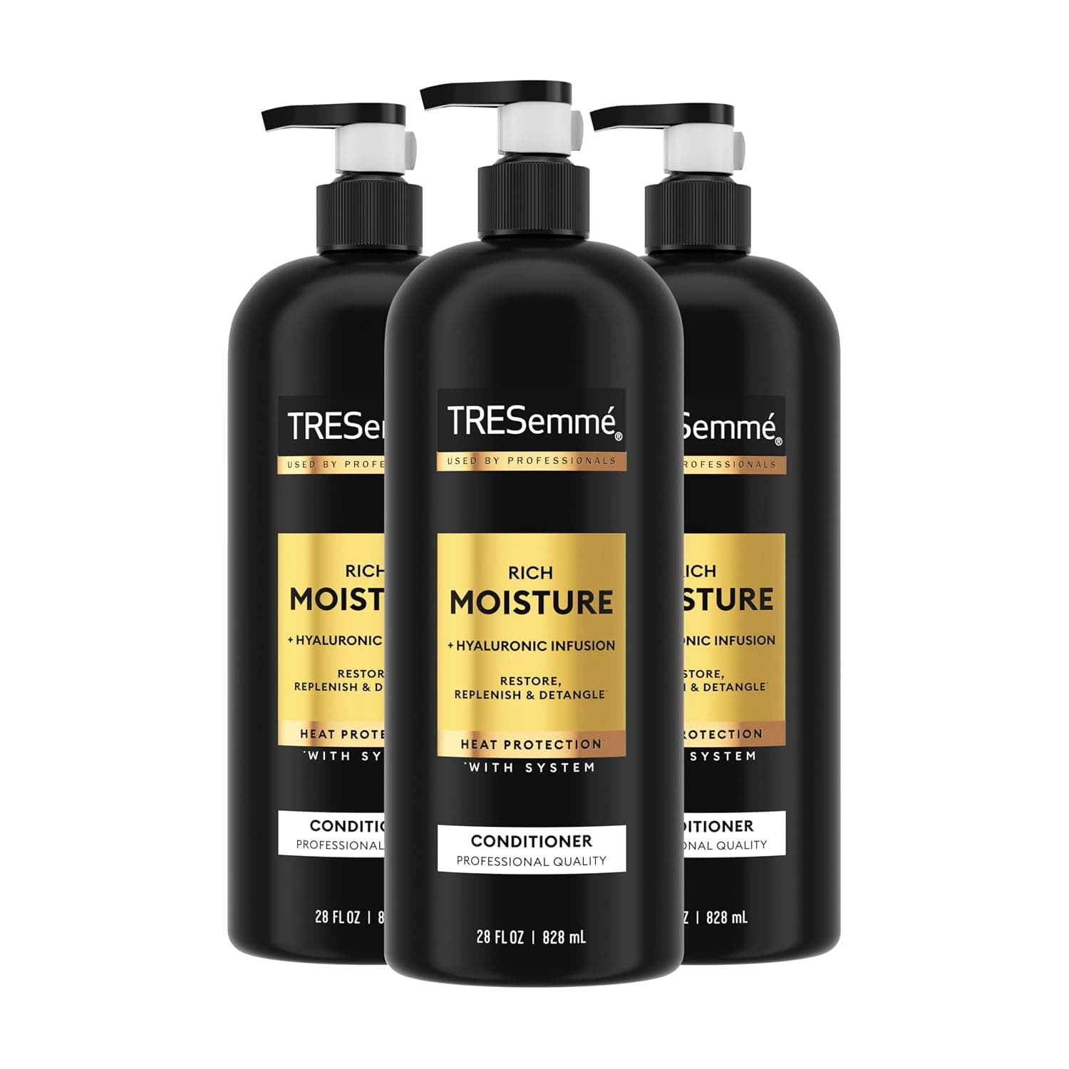 TRESemmé Rich Moisture Hydrating Conditioner for Dry Hair 28 oz 3 ct | Moisturizing for frizz-prone hair, Restores damaged hair, Moisturizes & detangles, Adds shine, with Heat protection system