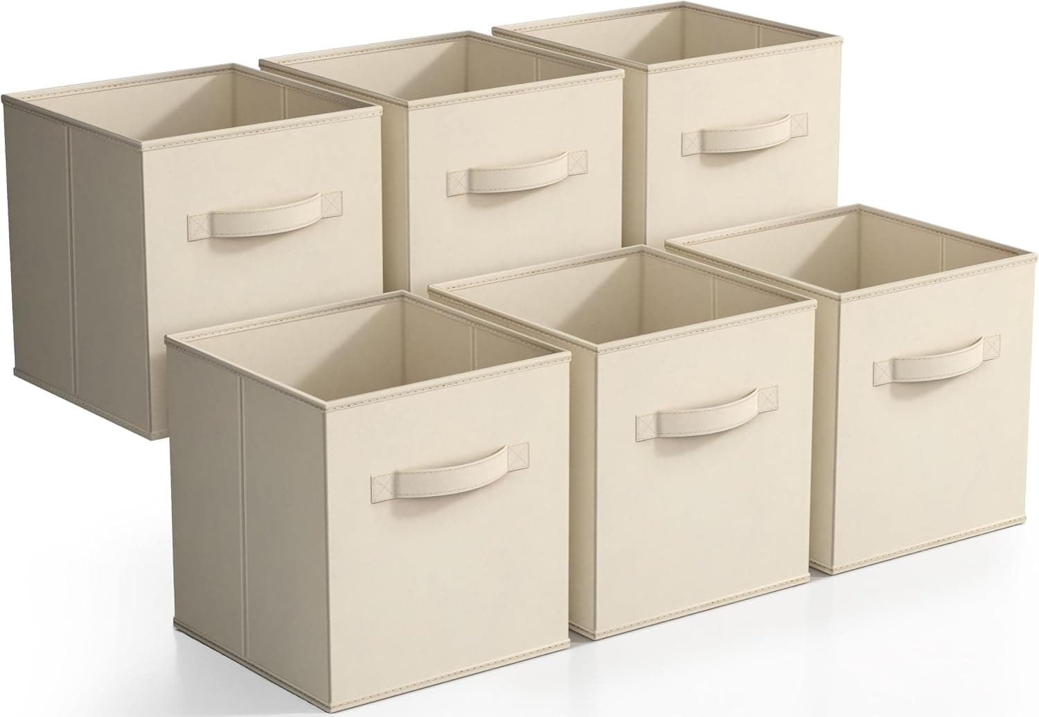 Sorbus Cubos de almacenamiento plegables – 6 cestas de tela para organizar despensa, armario, estante, guardería, sala de juegos, caja de juguetes – Organizadores de armario plegables con doble asa de 11 pulgadas y contenedores de almacenamiento (beige)