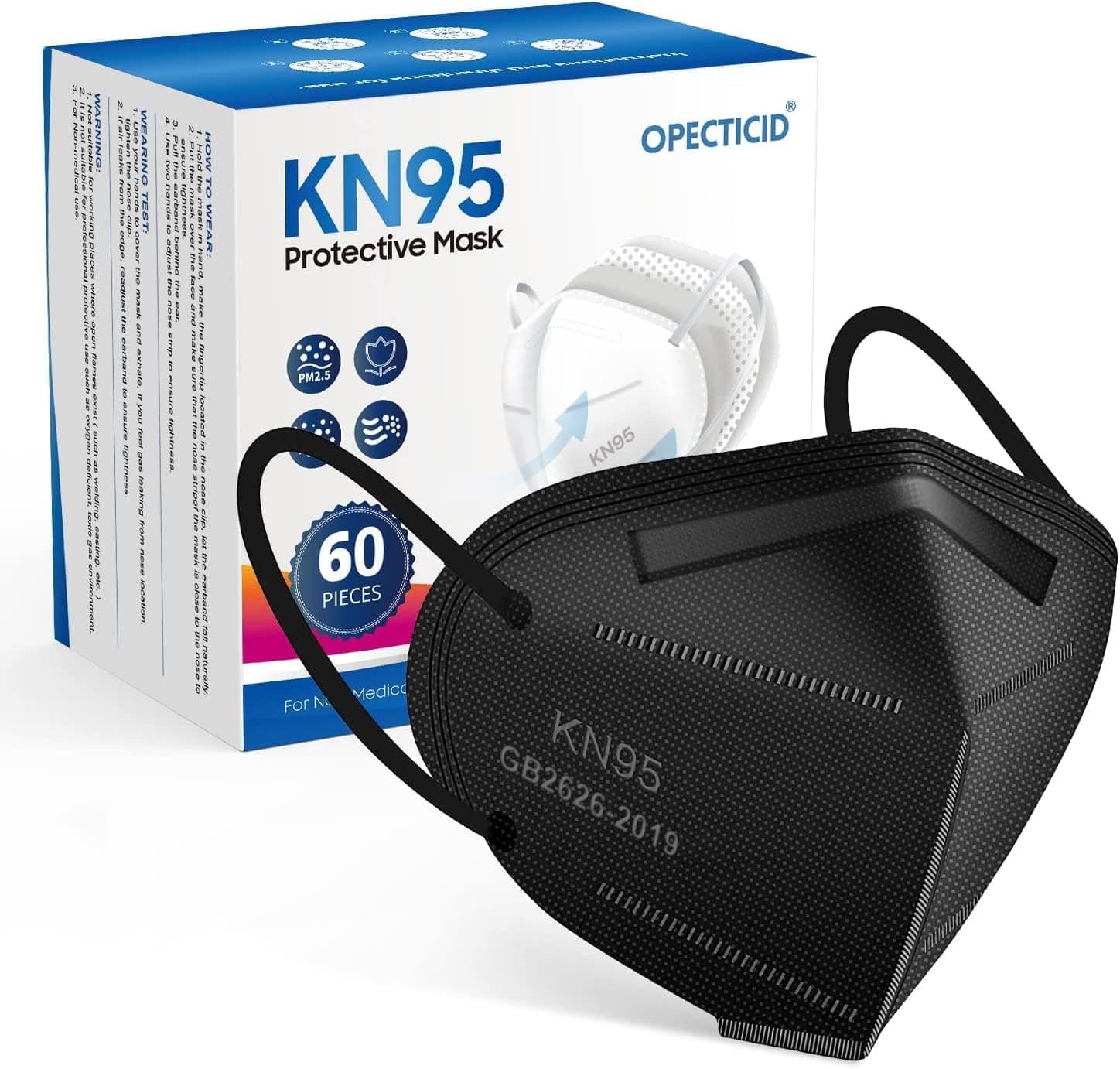 Mascarilla KN95,Máscara KN95,Máscaras de copa Eficiencia de filtro de 5 capas transpirable≥95% Mascarilla facial certificada desechable