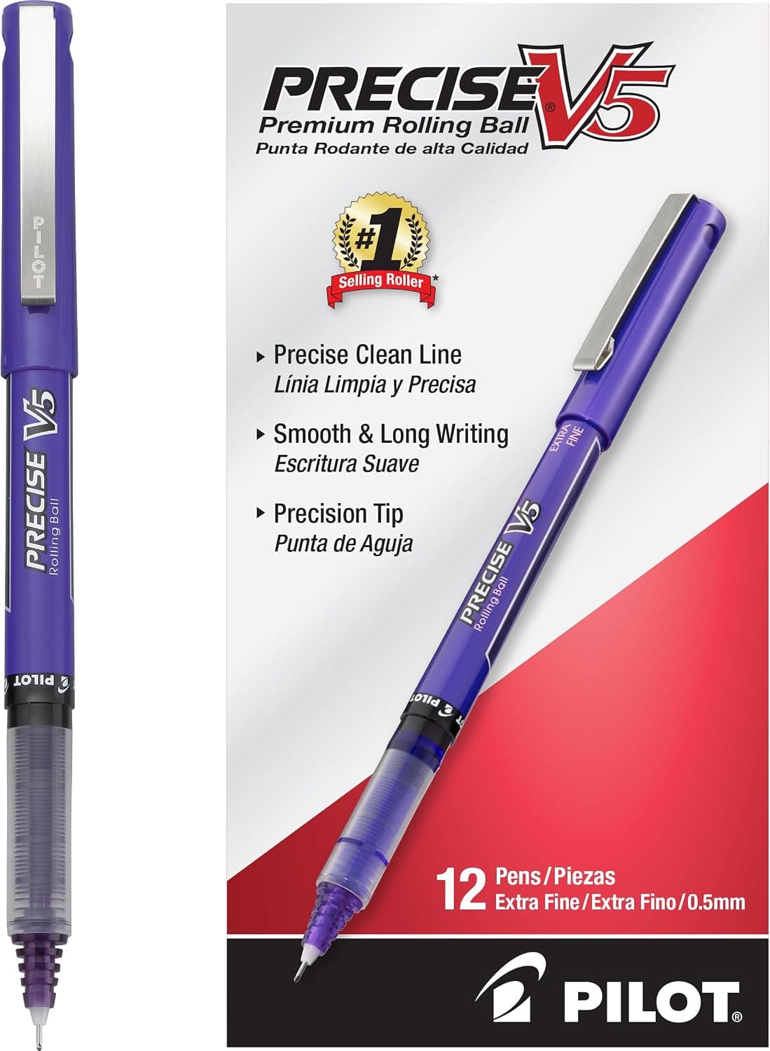 PILOT Precise V5, Extra Fine Point 0.5 mm Purple Pens, Purple, Pack of 12