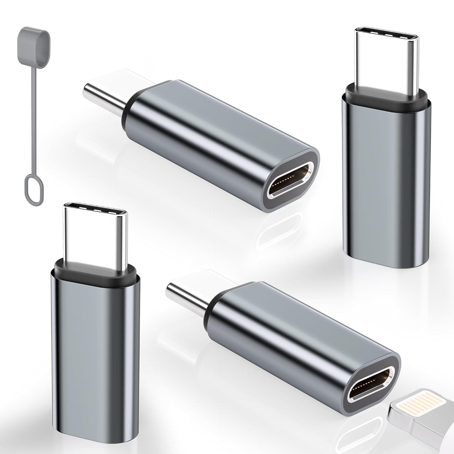 Thousover 4 Pack Lightning to USB C Adapter for iPhone 15/16/17 Pro/17 Pro Max,for iPhone 17/16 Charger,17/16 Accessories,Fast Charging & Data Transfer,USB C Charger Connector Cable (Gray)