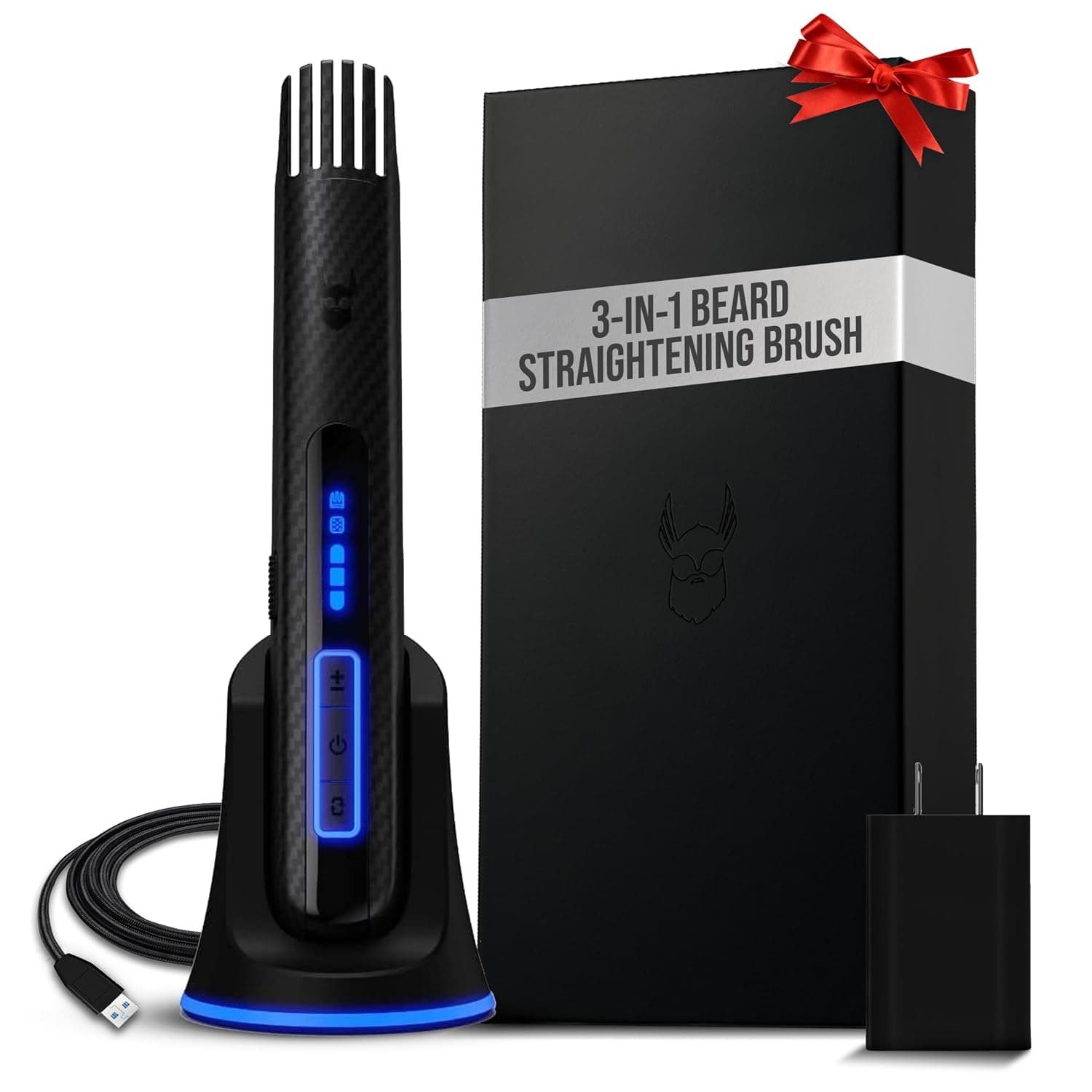 The Beard Struggle Carbon X Cepillo para barba calentado, alisador de barba inalámbrico para hombres con temperatura ajustable 160-200 °C - Cepillo alisador de barba con tecnología Ionic Anti-Frizz Carbon X
