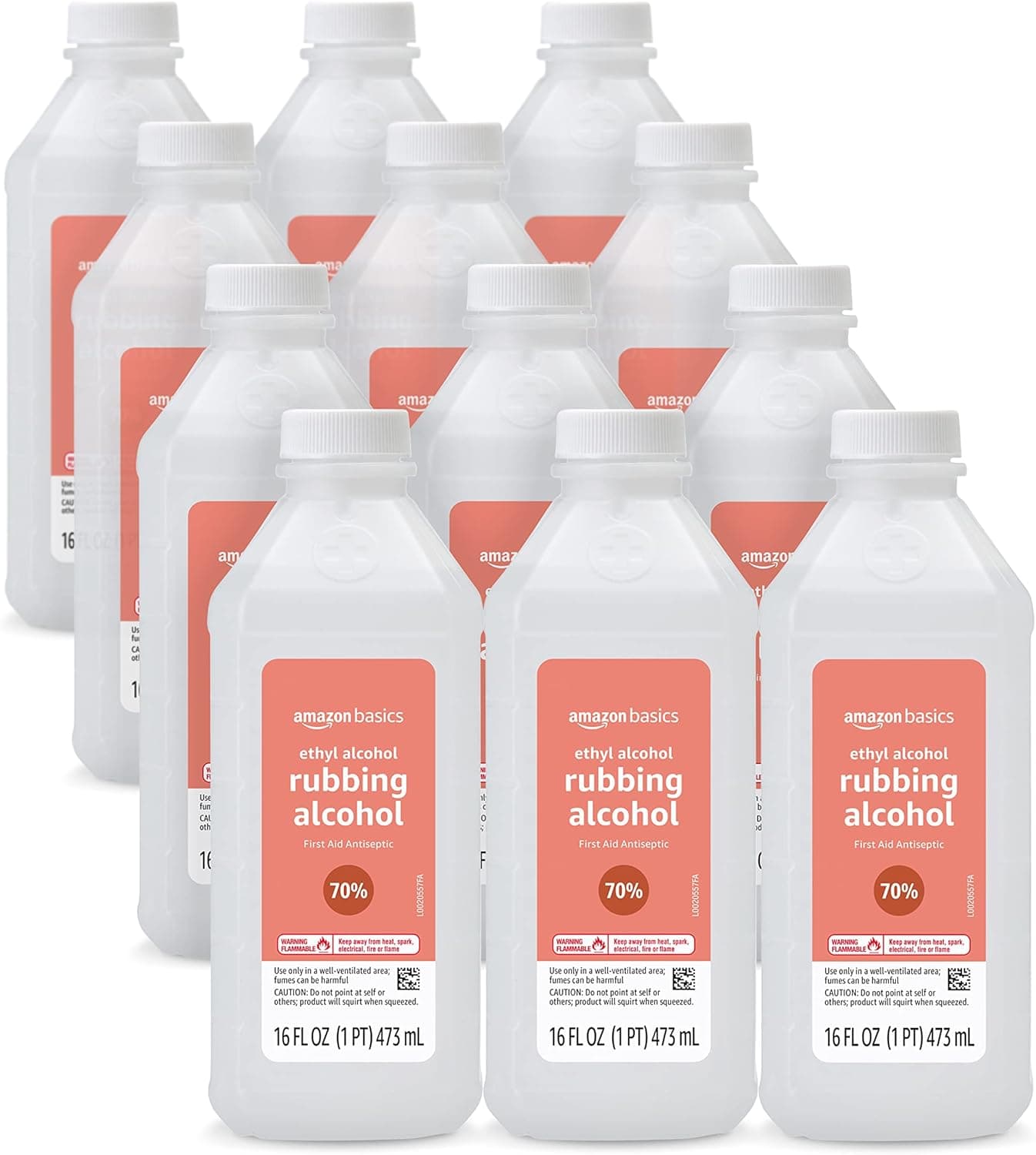 Amazon Basics 70% alcohol etílico para frotar antiséptico de primeros auxilios para cortes, raspaduras y quemaduras, sin perfume, 16 onzas líquidas (paquete de 12) (anteriormente Solimo)