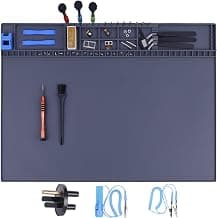 Alfombrilla antiestática premium resistente al calor 932 °F 20.9" x 13.5" con accesorios de conexión a tierra, alfombrilla de trabajo electrónica magnética HPFIX ESD para reparación de computadoras, teléfonos celulares y portátiles