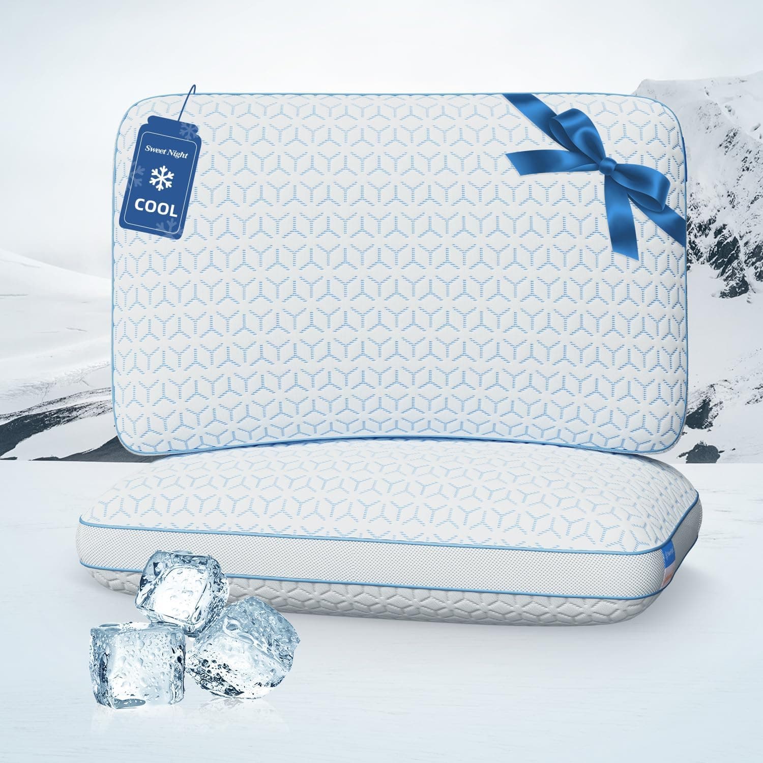 Sweetnight Cooling Pillows Queen Size Set of 2, Shredded Memory Foam Pillows 2 Pack for Hot Sleepers, Cold Bed Pillows for Sleeping, Washable with Removable Cover, Cool Night | Shredded Memory Foam Pillows 2 Set for Hot Sleepers, Cold Bed Pillows for Sleeping, Washable with Removable Cover, Cool Night