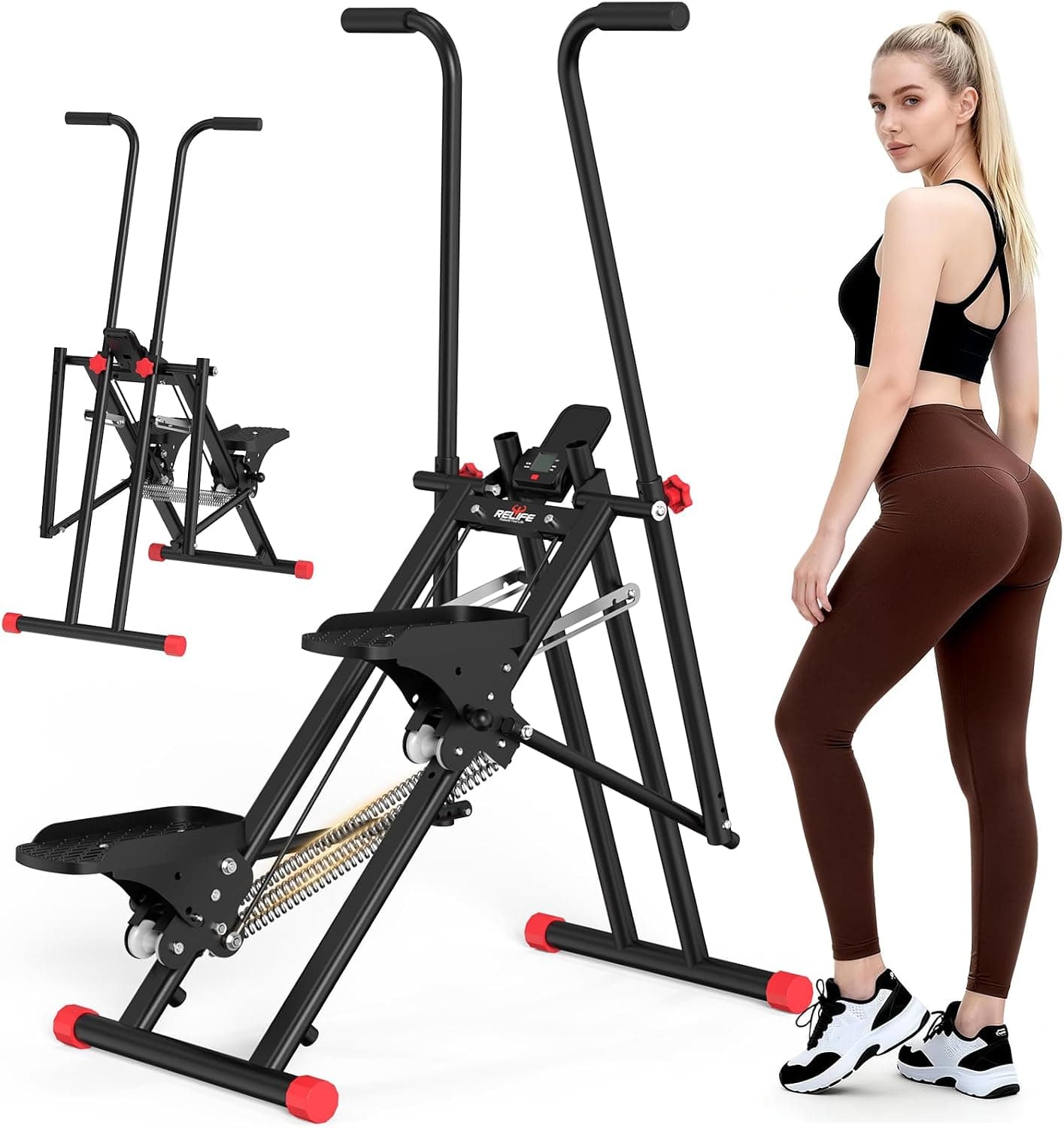 RELIFE REBUILD YOUR LIFE Escalera paso a paso para ejercicio en el hogar, nueva versión escalador de escaleras con resistencia ajustable, máquina de ejercicio cardiovascular escalador vertical para entrenamiento de cuerpo completo, rango de paso extendido