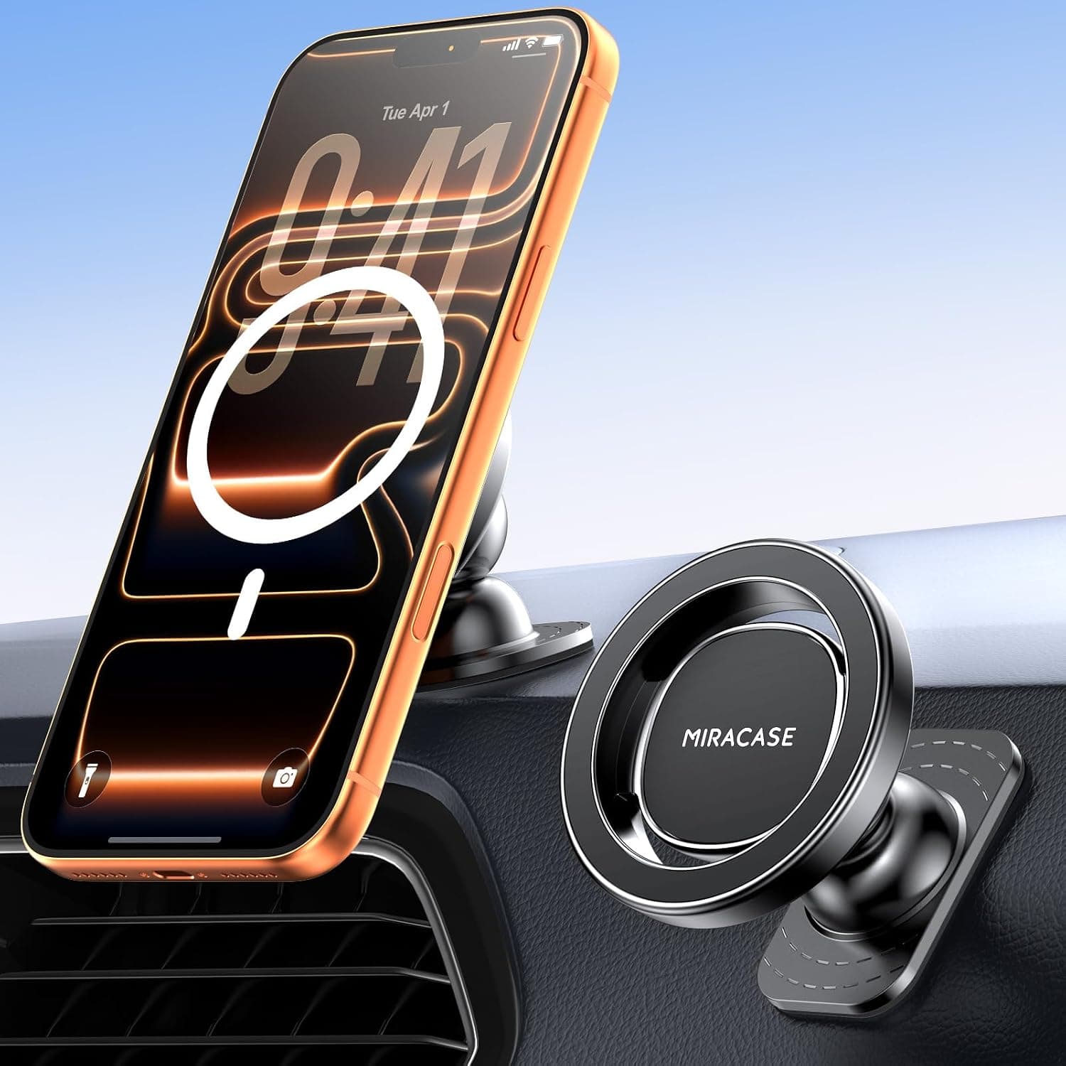 Miracase Última actualización para soporte de coche MagSafe [33+LBS fuerte succión y 2200 gf magnético] pequeños soportes para teléfono para el salpicadero de tu coche, soporte ajustable de 360° para iPhone Garmin GPS